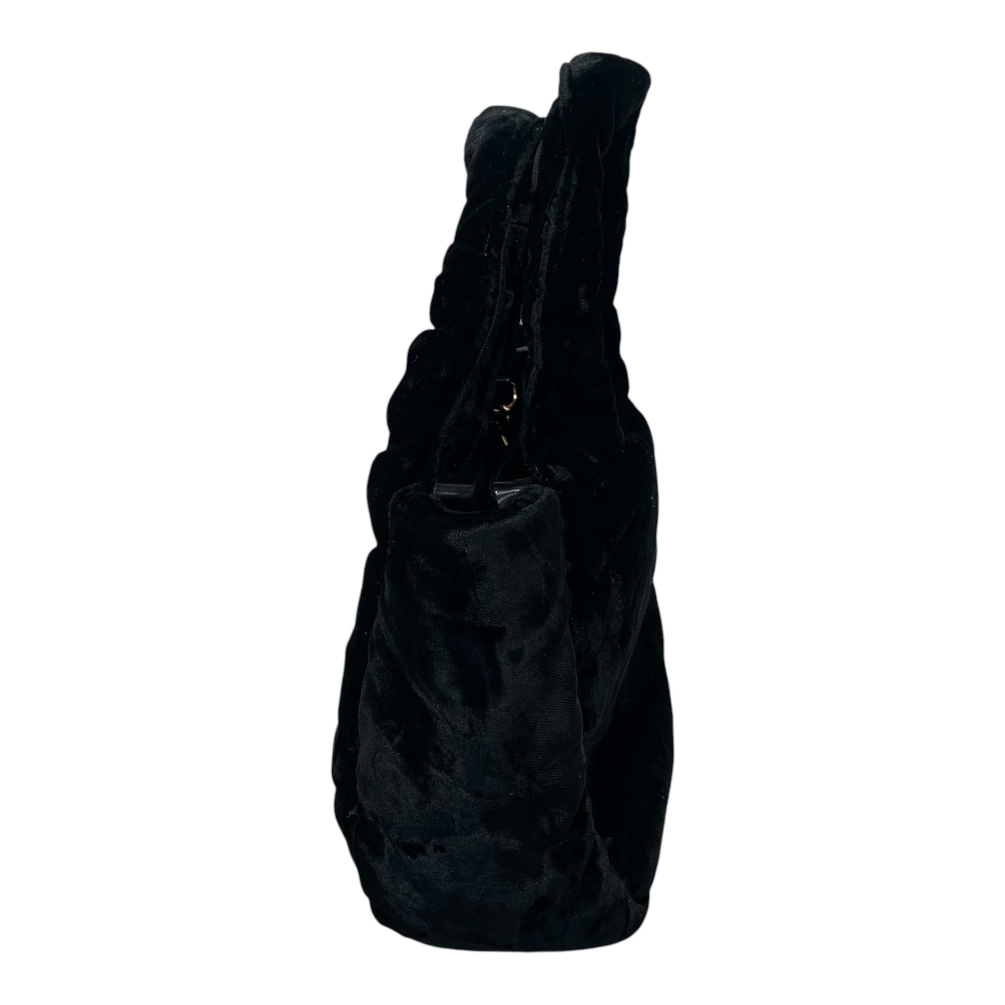 PRADA/Hand Bag/Velour/BLK/mini velvet bag/ leather strap view 5
