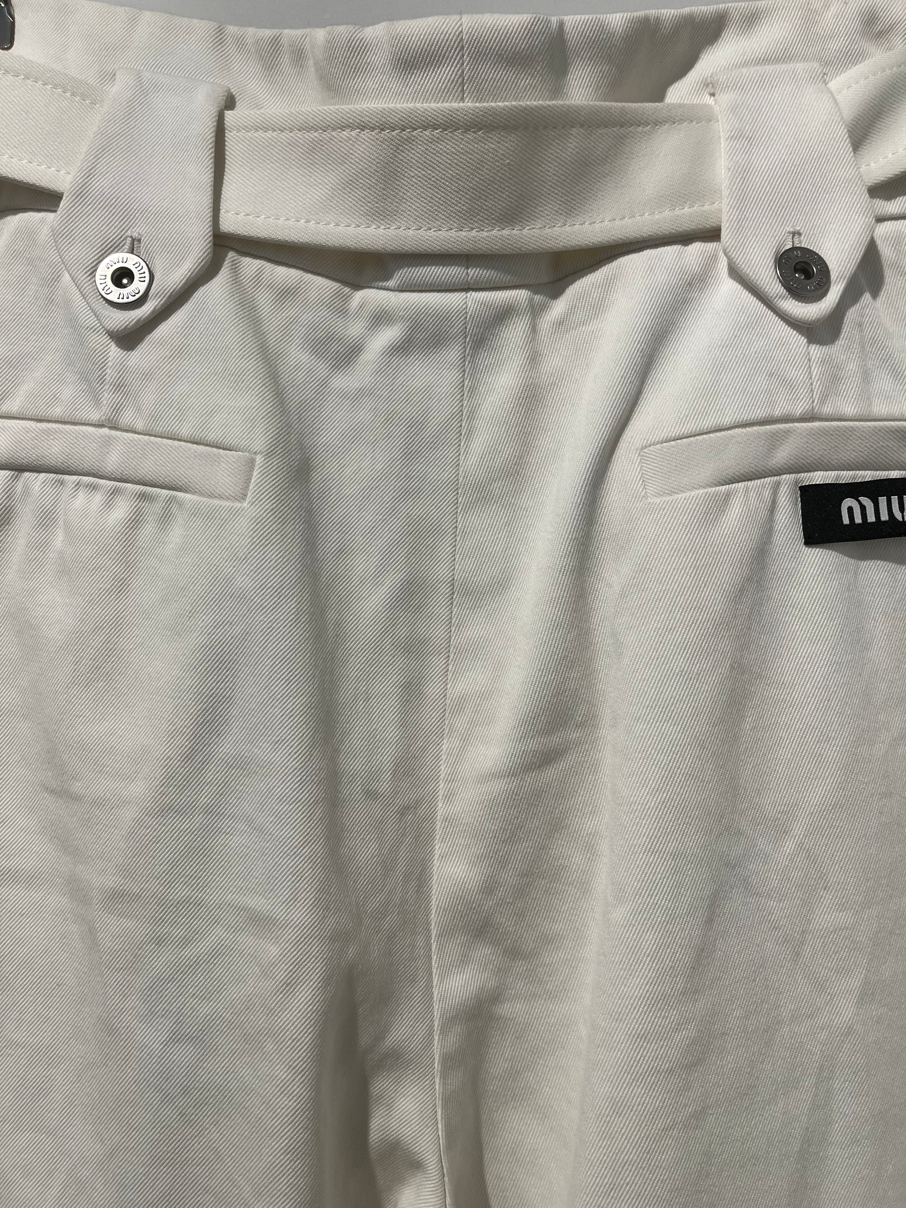 MIU MIU/Bottoms/48/Cotton/WHT/WIDE LEG BELTED JEANS view 6