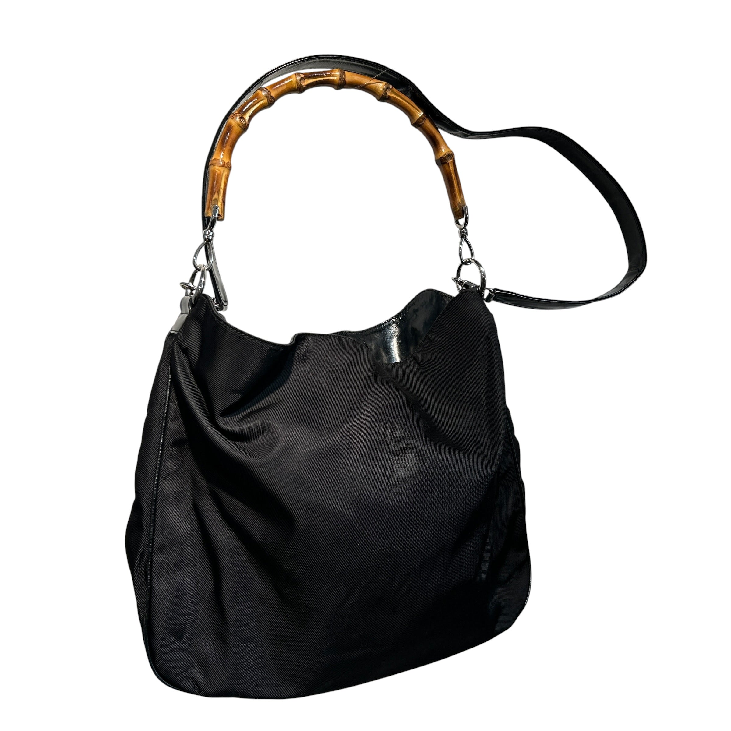 GUCCI/Hand Bag/Nylon/BLK/hobo bamboo handle view 1