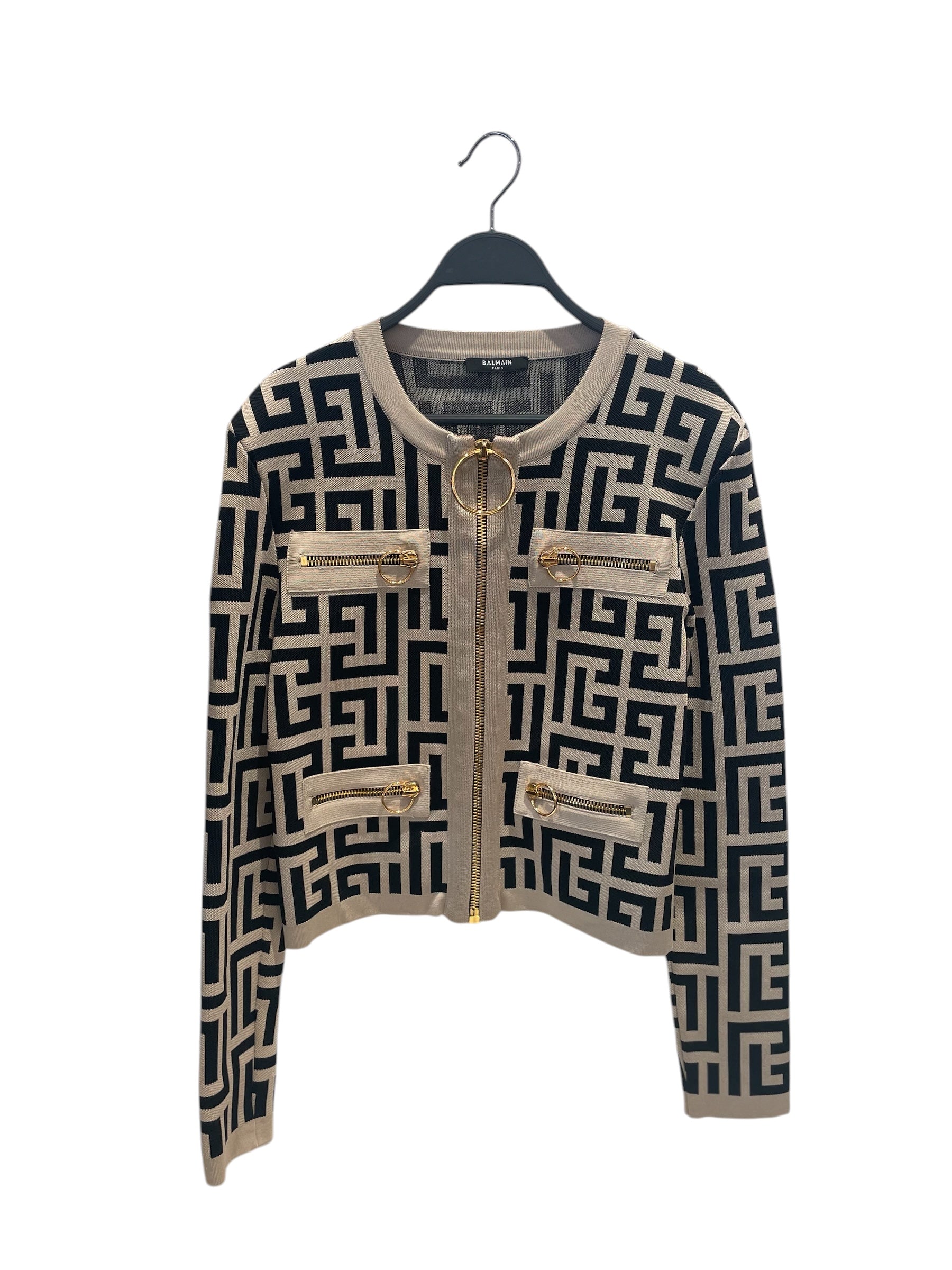 BALMAIN/Heavy Cardigan/L/Monogram/Cotton/BEG/MONOGRAM-JACQAURD CARD view 1