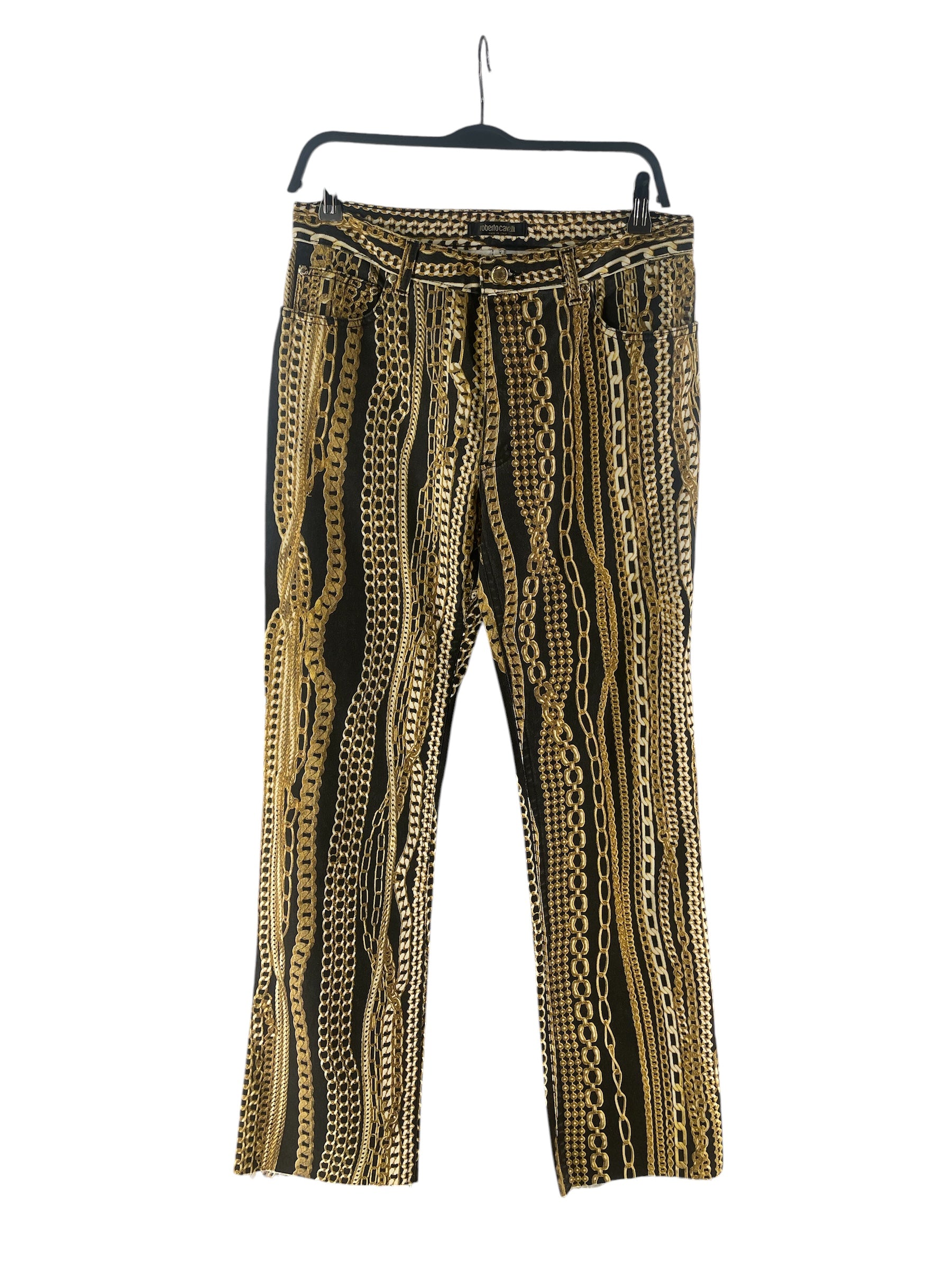 roberto cavalli/Straight Pants/L/All Over Print/Cotton/BLK/GOLD CHAIN DOWN PRINT view 1