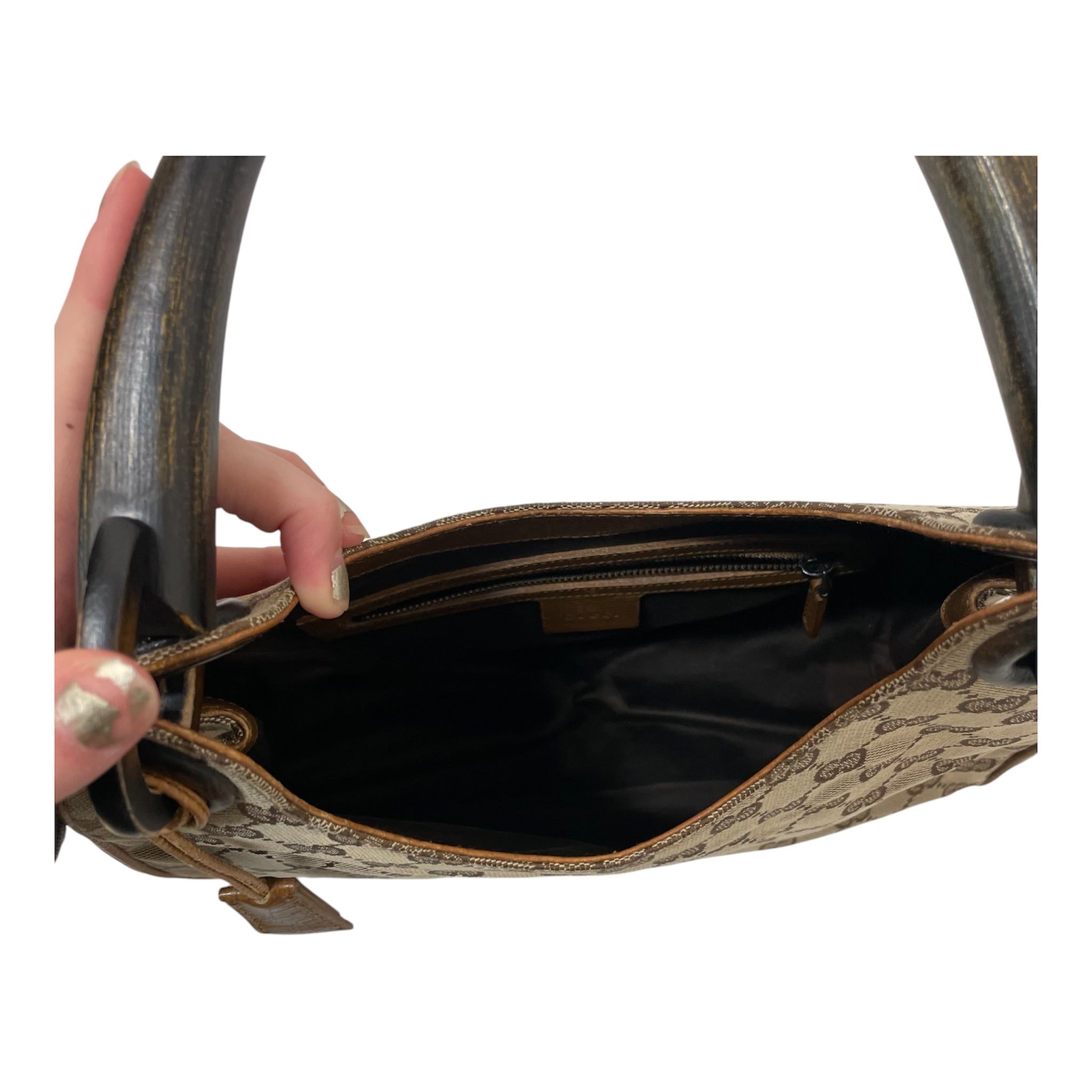 GUCCI/Hand Bag/Monogram/Cotton/BEG/GG wood handle hobo view 4