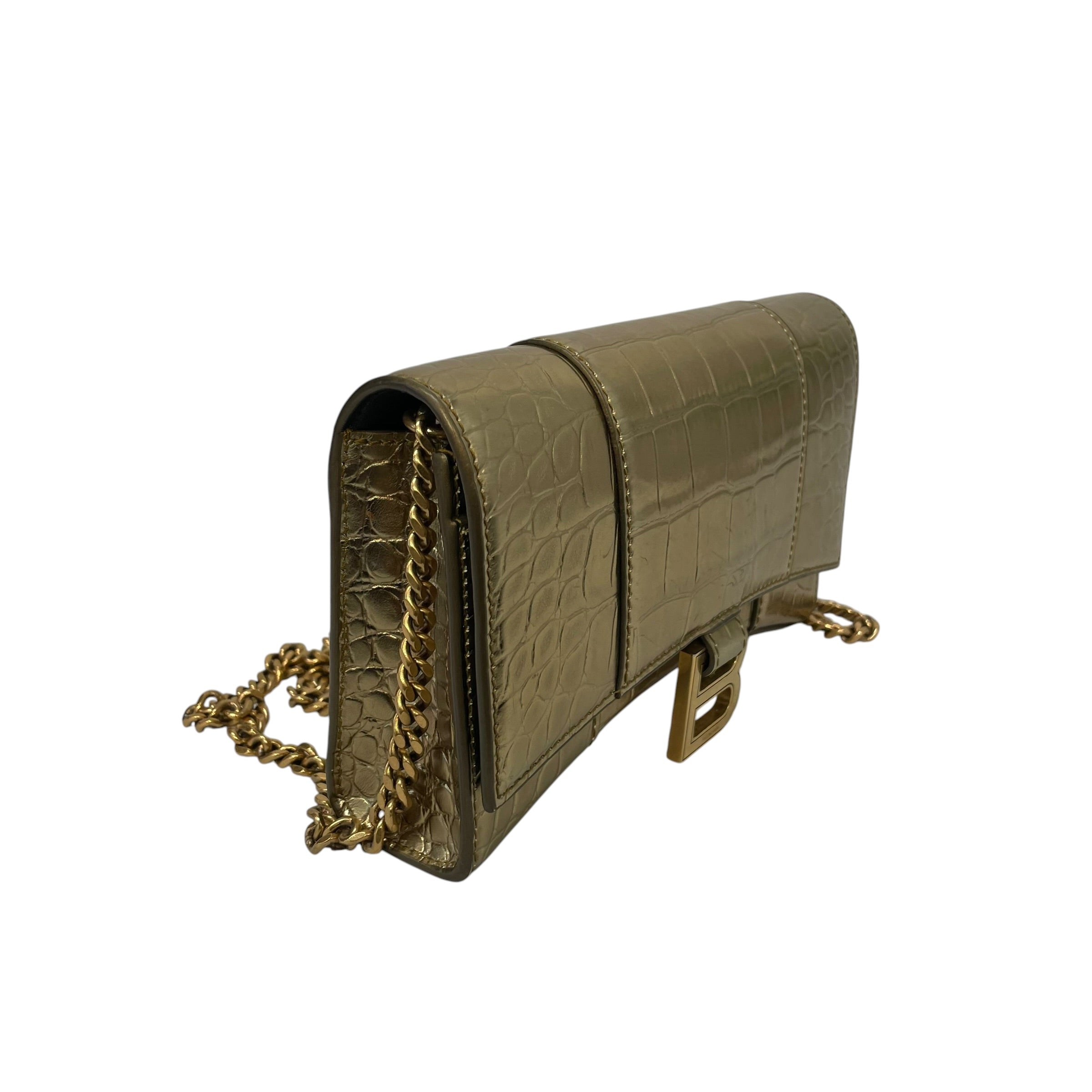 BALENCIAGA/Cross Body Bag/Leather/GLD/hourglass croc view 4
