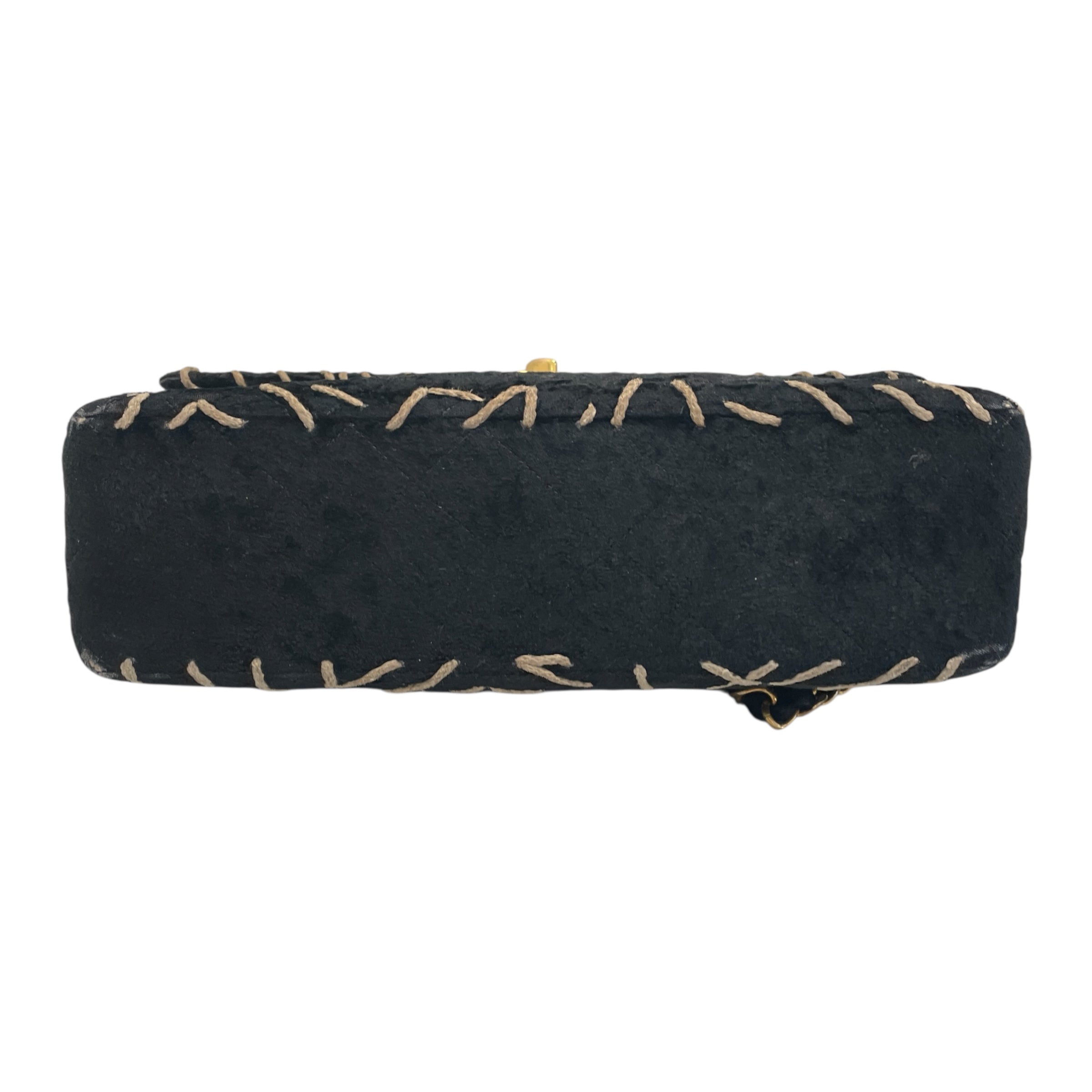 CHANEL/Cross Body Bag/Velour/BLK/vintage whip stitch view 4