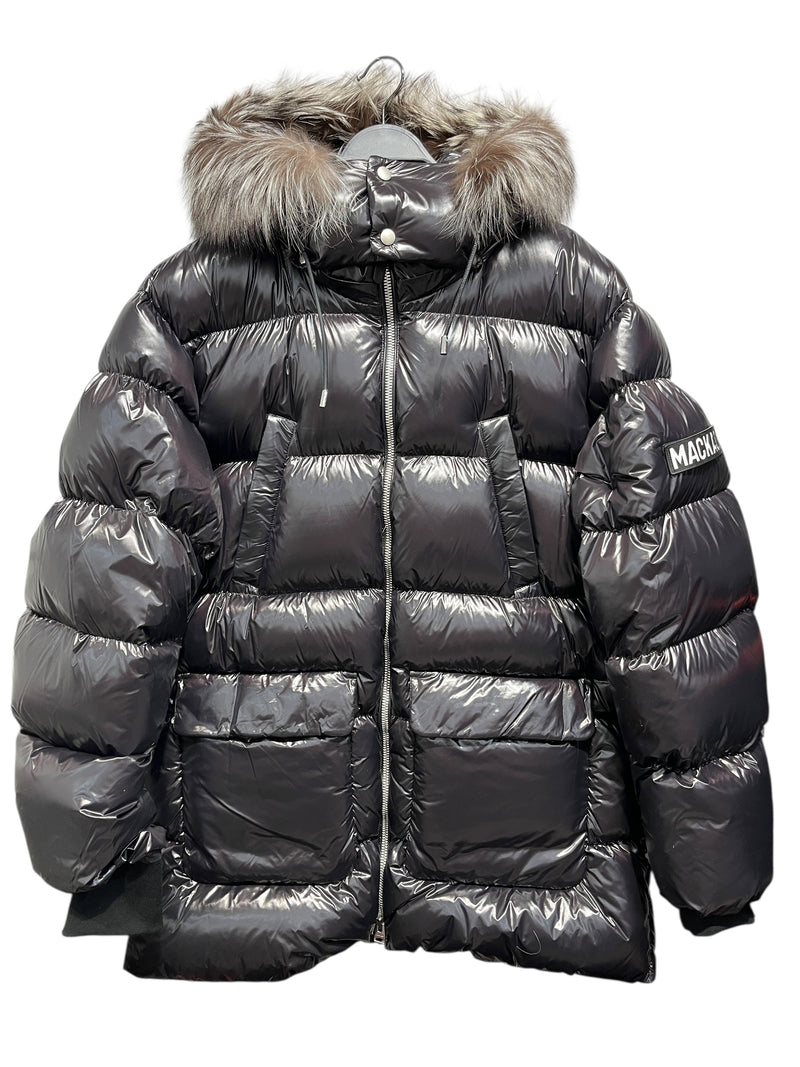 MACKAGE/Puffer Jkt/46/Nylon/BLK/Single Breasted/Fox Fur Neck
