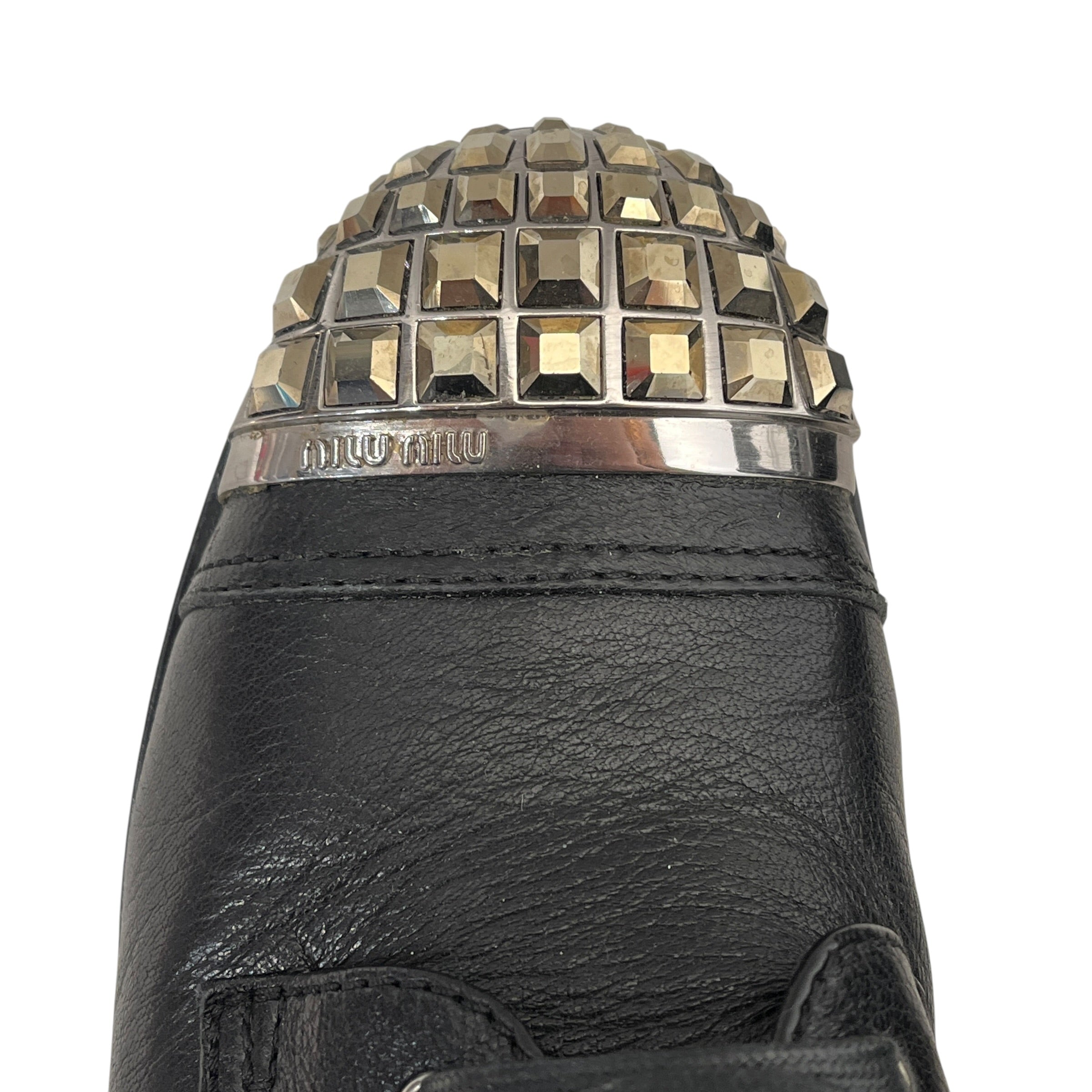 MIU MIU/Lace Up Boots/EU 37/Leather/BLK/embellished toe combat boots view 4