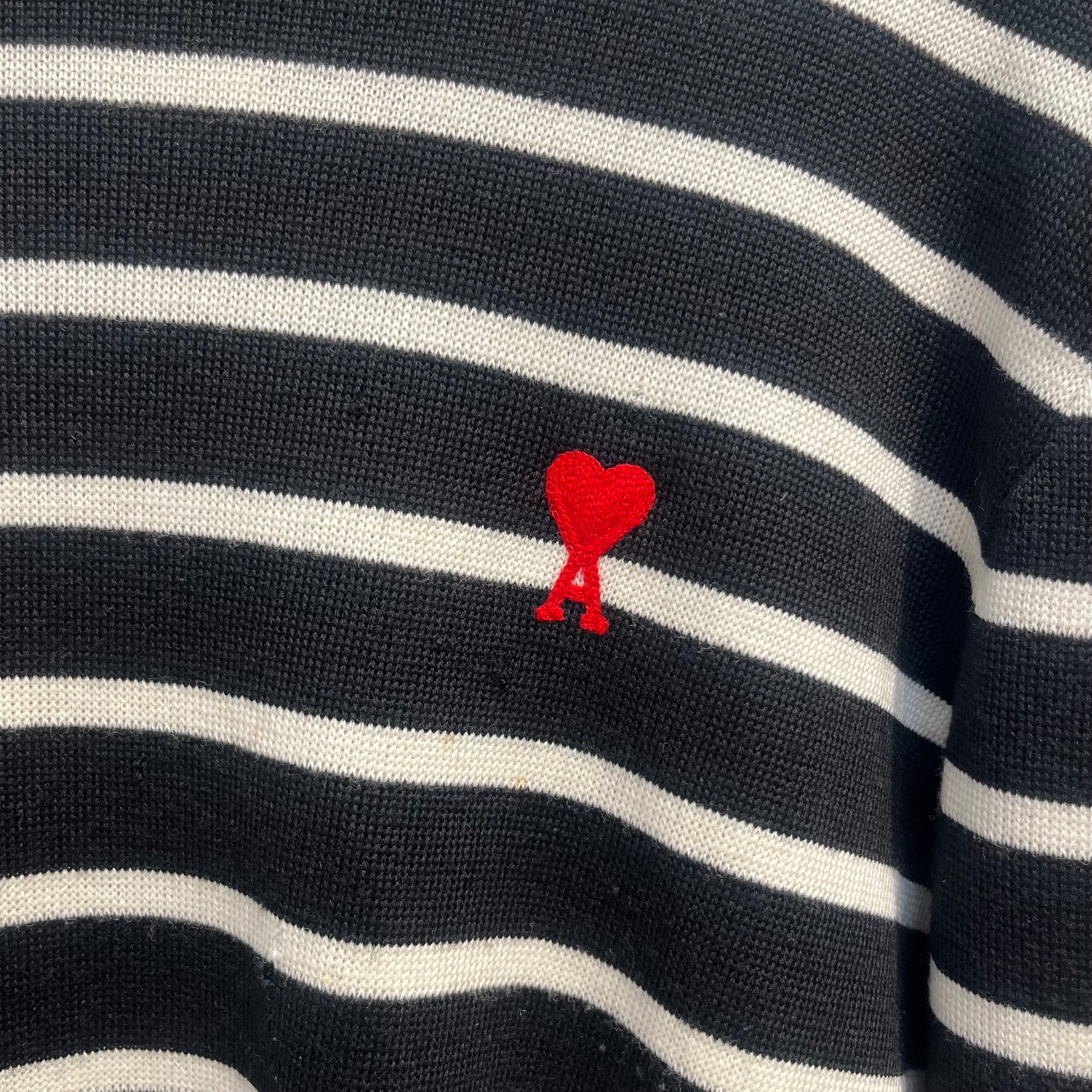 ami alexandre mattiussi/Sweater/L/Stripe/Cotton/BLK/Turtle Neck/SMALL LOGO ON HRT view 3
