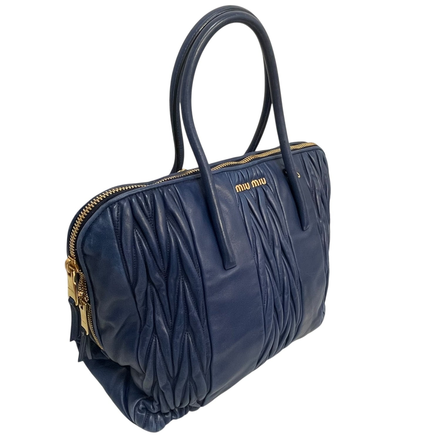 MIU MIU/Tote Bag/Lambskin/BLU/Matelasse Ruche Quilting view 3