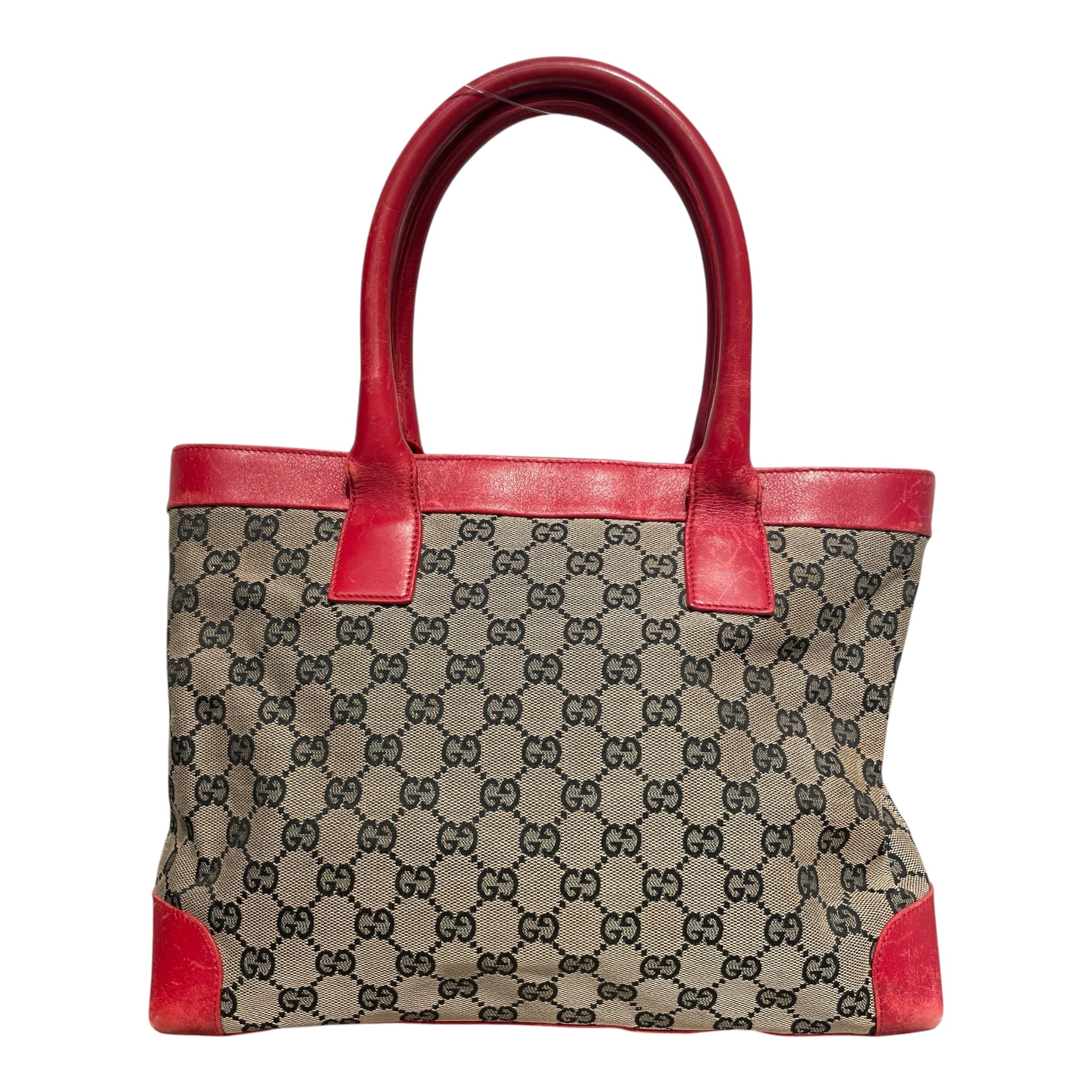 GUCCI/Hand Bag/Monogram/KHK/GG CANVAS TOTE BAG RED LEATHER view 2