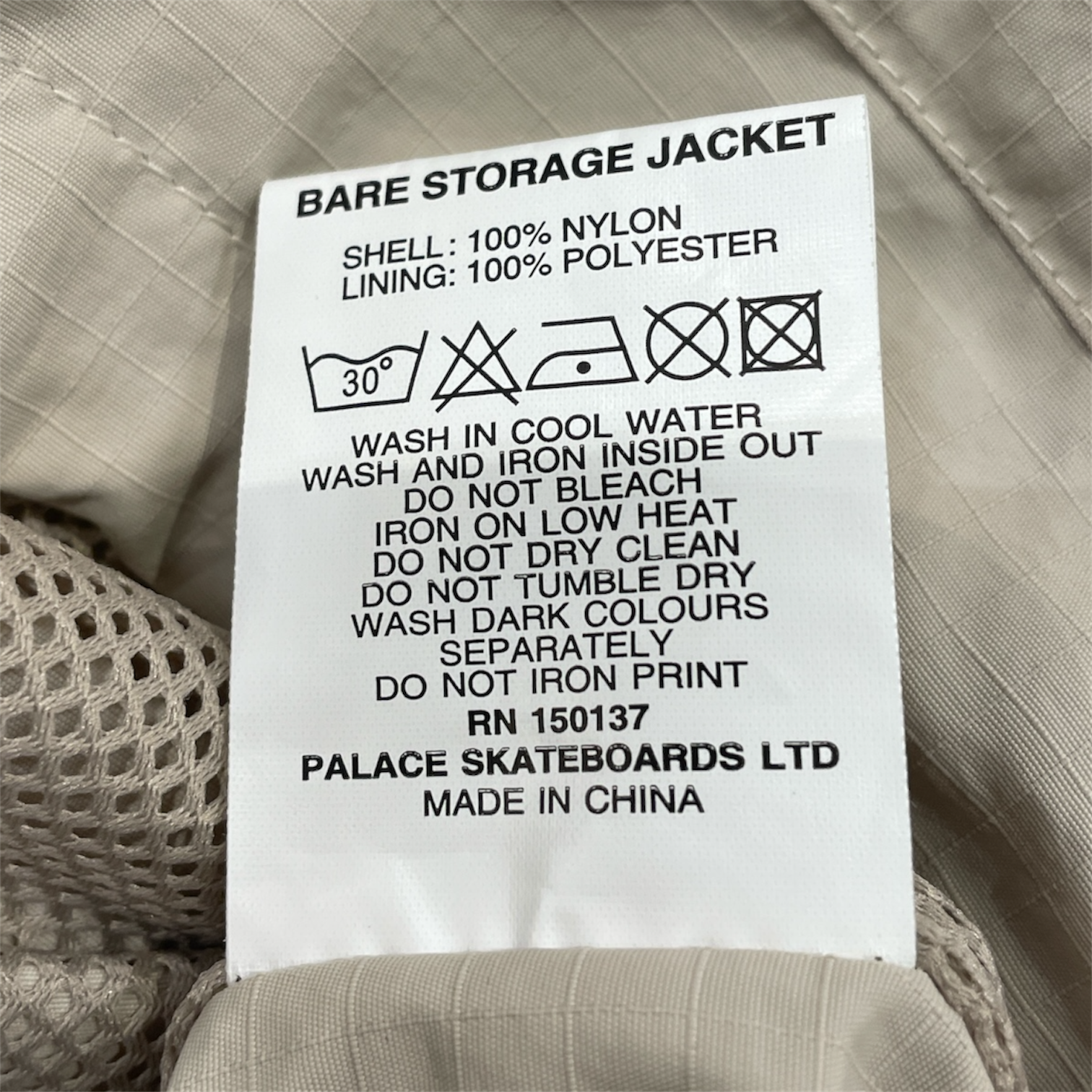 PALACE/Jacket/M/Nylon/CRM/Bare storage jacket view 4