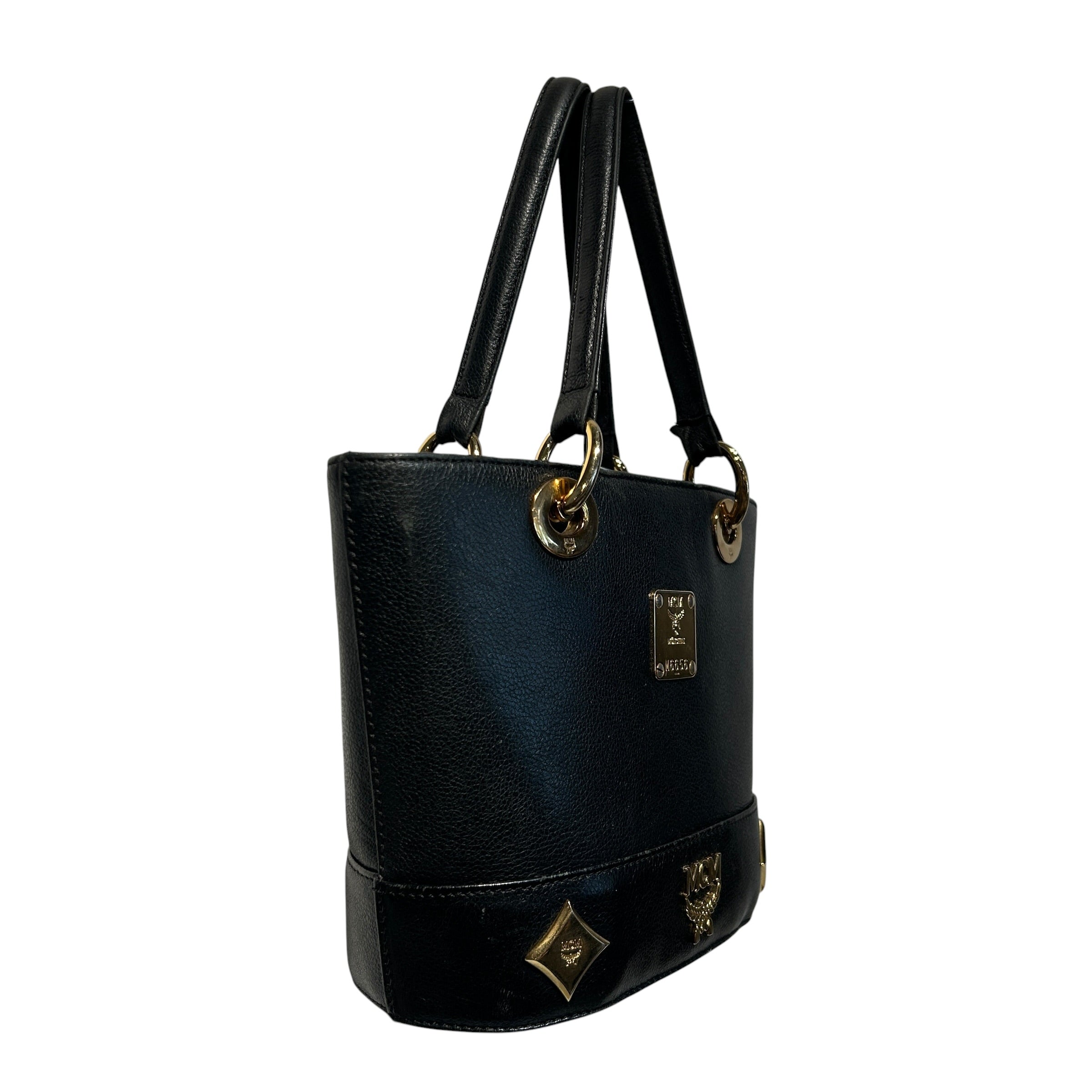 MCM/Hand Bag/Leather/BLK/studded bucket bag view 5