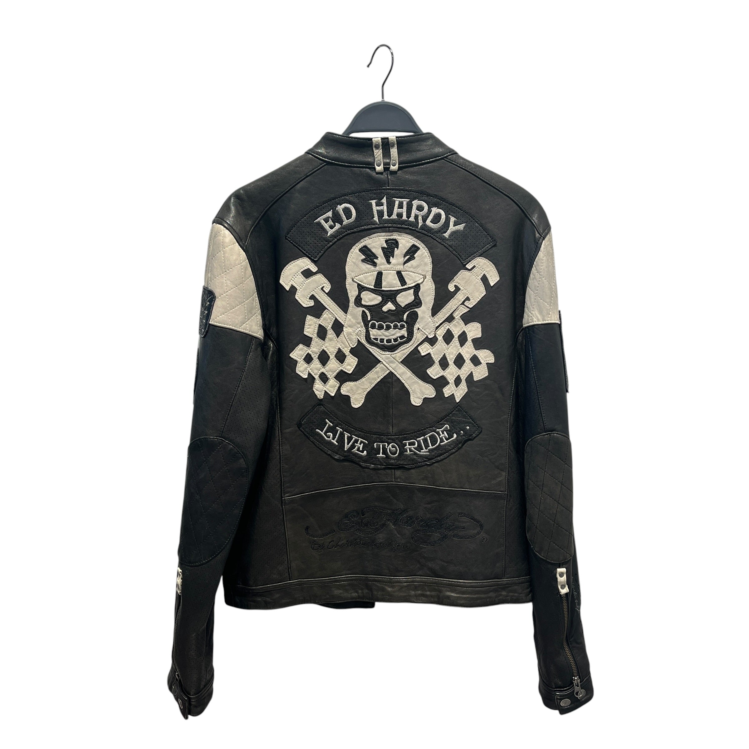 Ed Hardy/Leather Jkt/L/Leather/BLK/LIVE TO RIDE JOLLY ROGER STRIP view 2