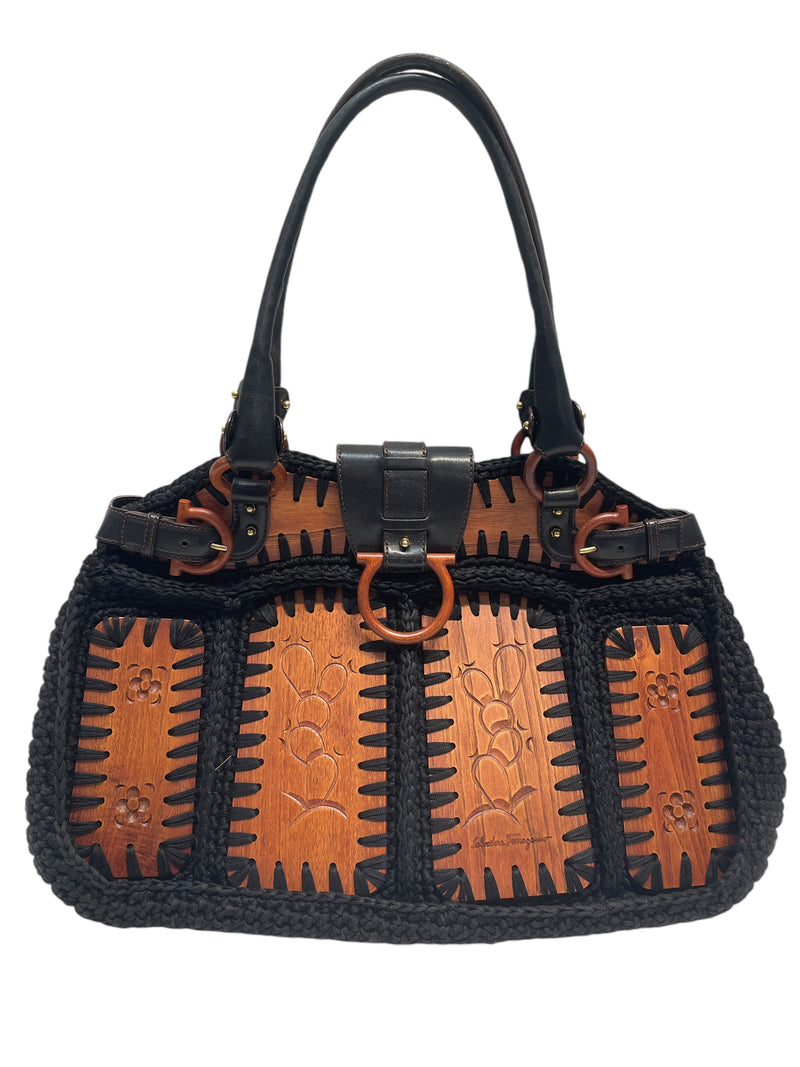 Salvatore Ferragamo/Hand Bag/OS/BLK/Wooden Crochet Bag