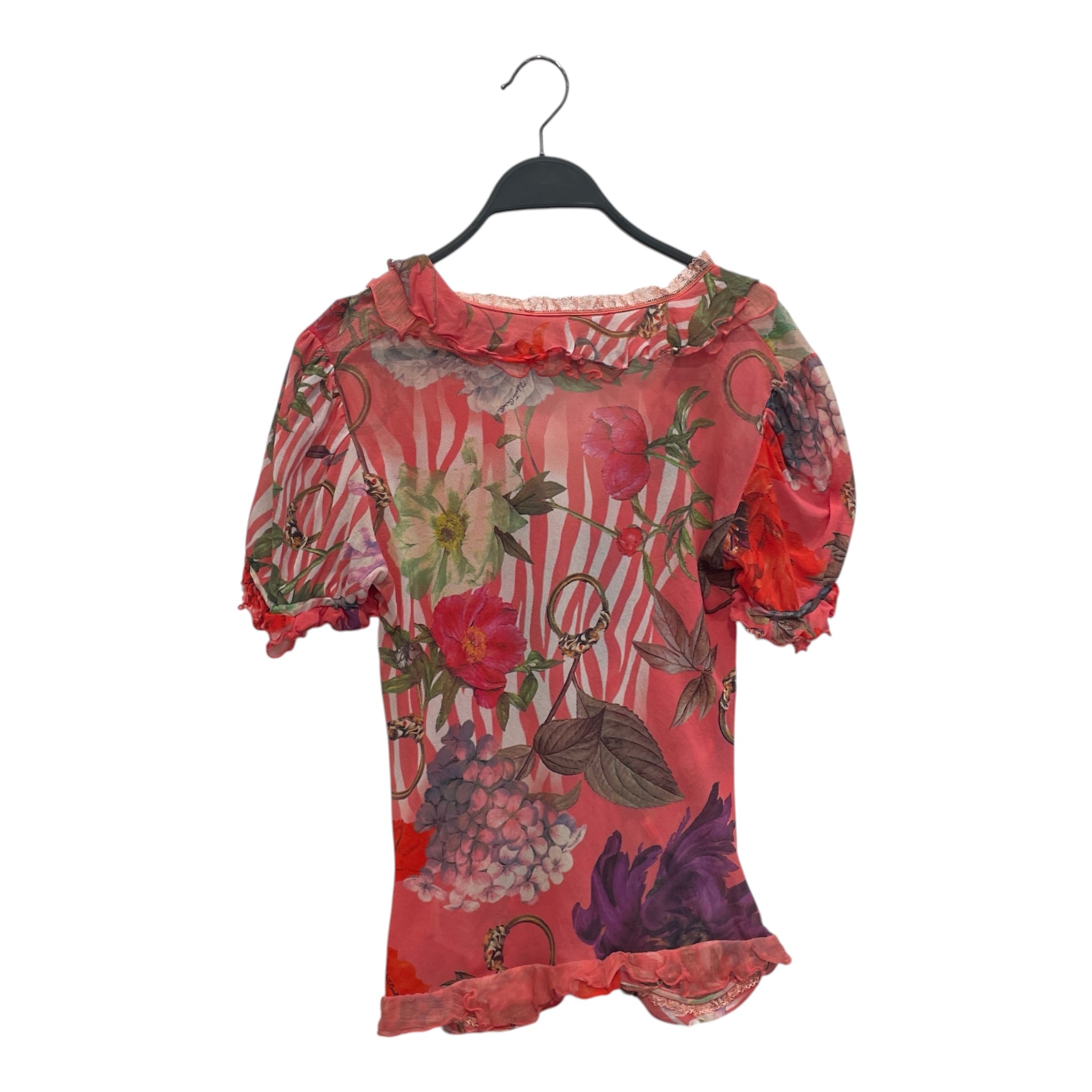 roberto cavalli/SS Blouse/48/Floral Pattern/Polyester/PNK/VINTAGE LACE TRIM GOLD CLASPS view 2