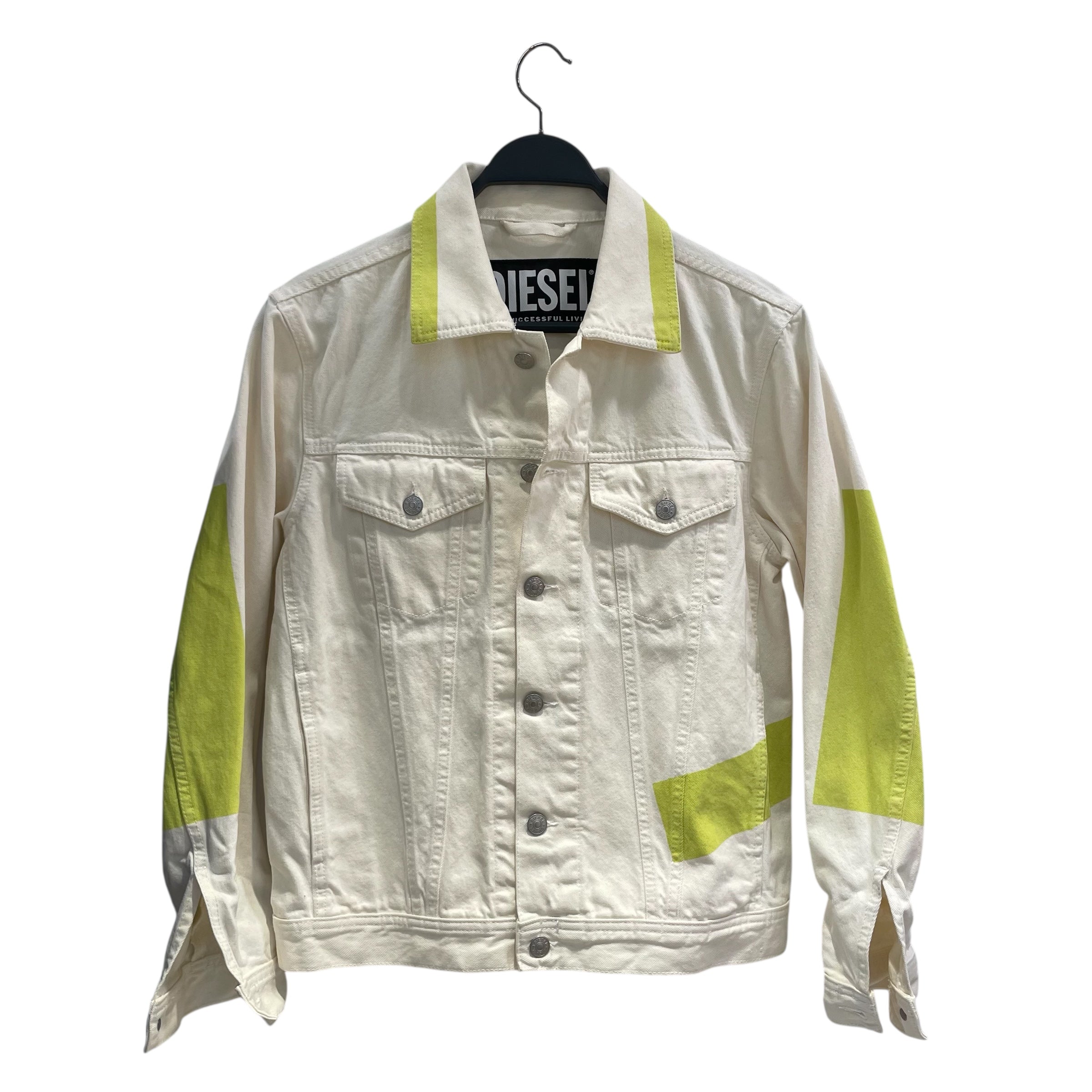 DIESEL/Denim Jkt/S/Denim/CRM/All Over Print/NEON YEL STRIPE DESN ON BACK view 1