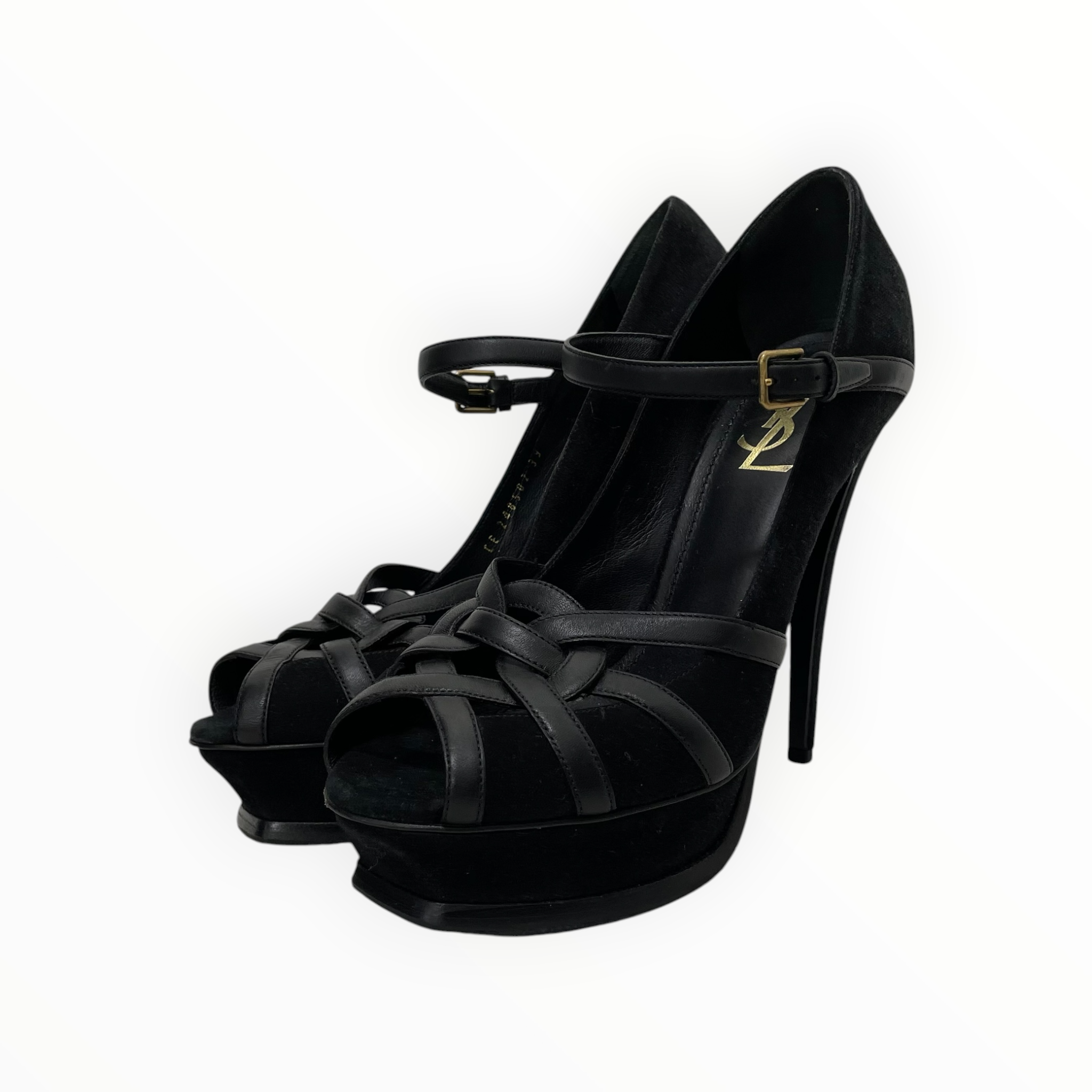 YVES SAINT LAURENT/Heels/US 7.5/Leather/BLK/Ankle Strap/Tribute Platform Pumps view 2