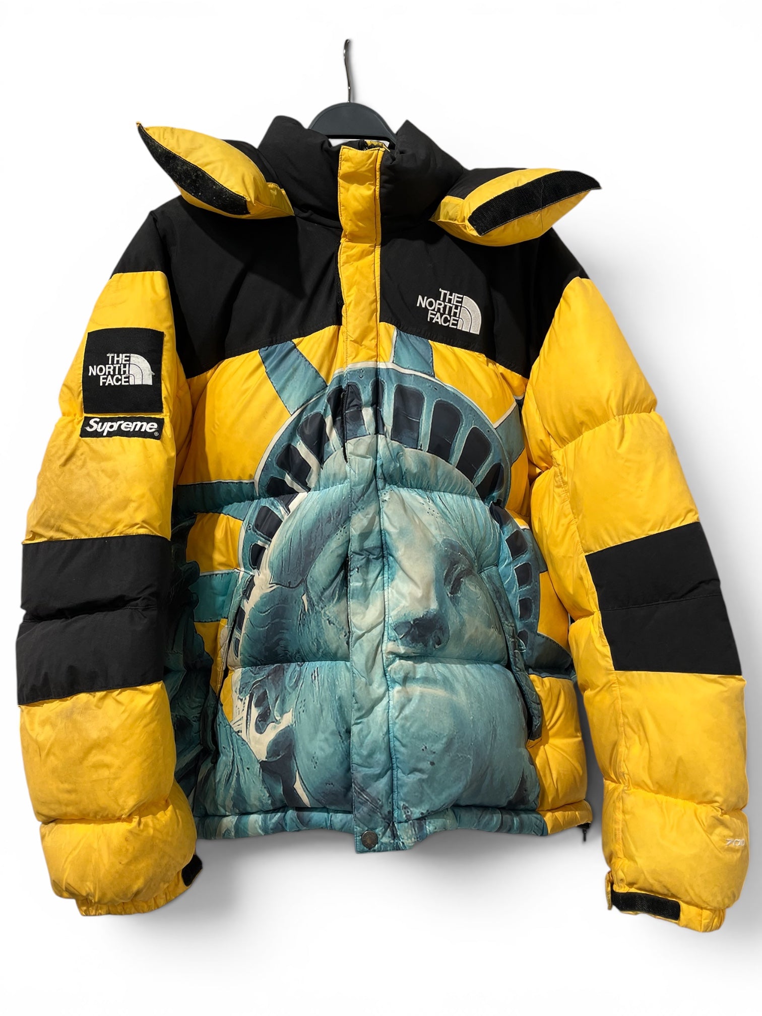 Supreme/Puffer Jkt/L/Nylon/YEL/Graphic/MISS LIBERTY/YEL/YEL BACKGROUD view 1