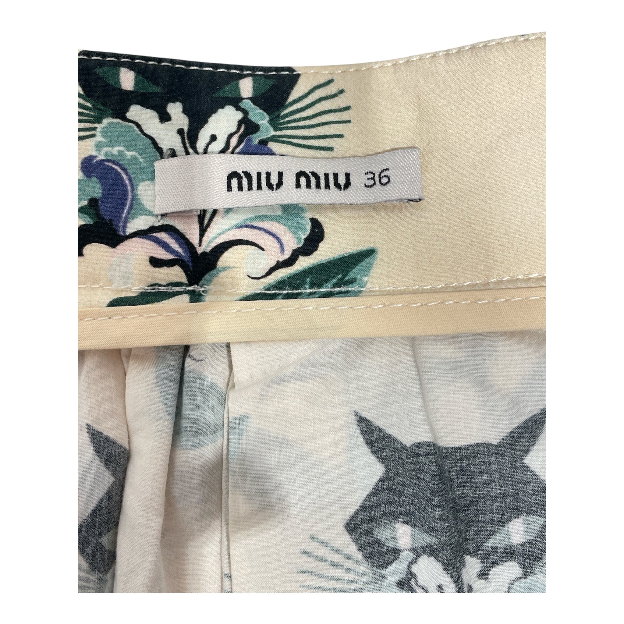 MIU MIU/Skirt/36/All Over Print/Cotton/IVR/Cat print view 3