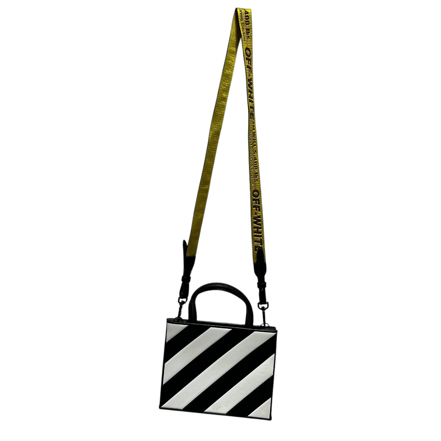 OFF-WHITE/Cross Body Bag/Stripe/Leather/BLK/DIAGONAL STRIPE/ YELLOW STRAP view 2