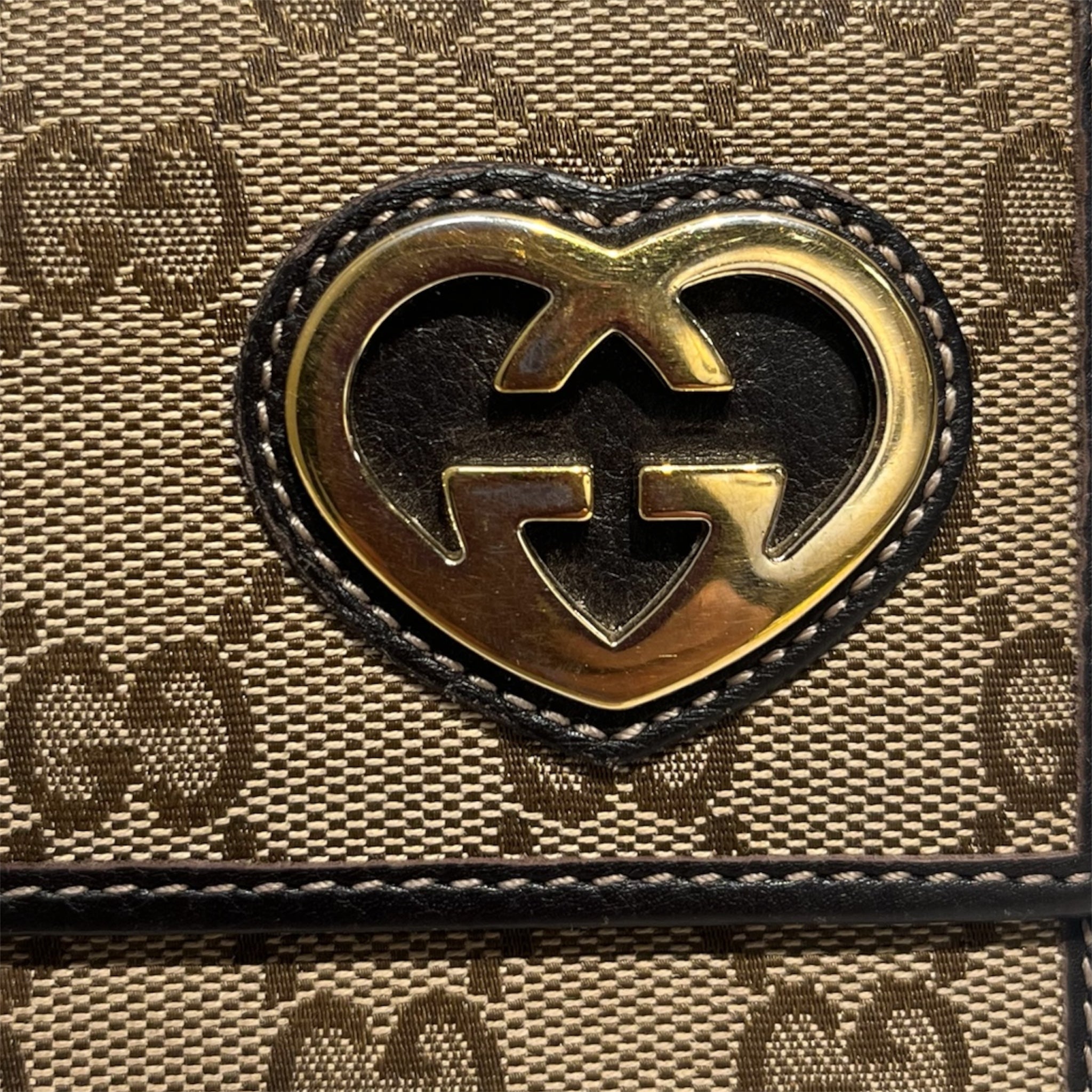 GUCCI/Bifold Wallet/Monogram/Cotton/KHK/Heart Wallt view 2