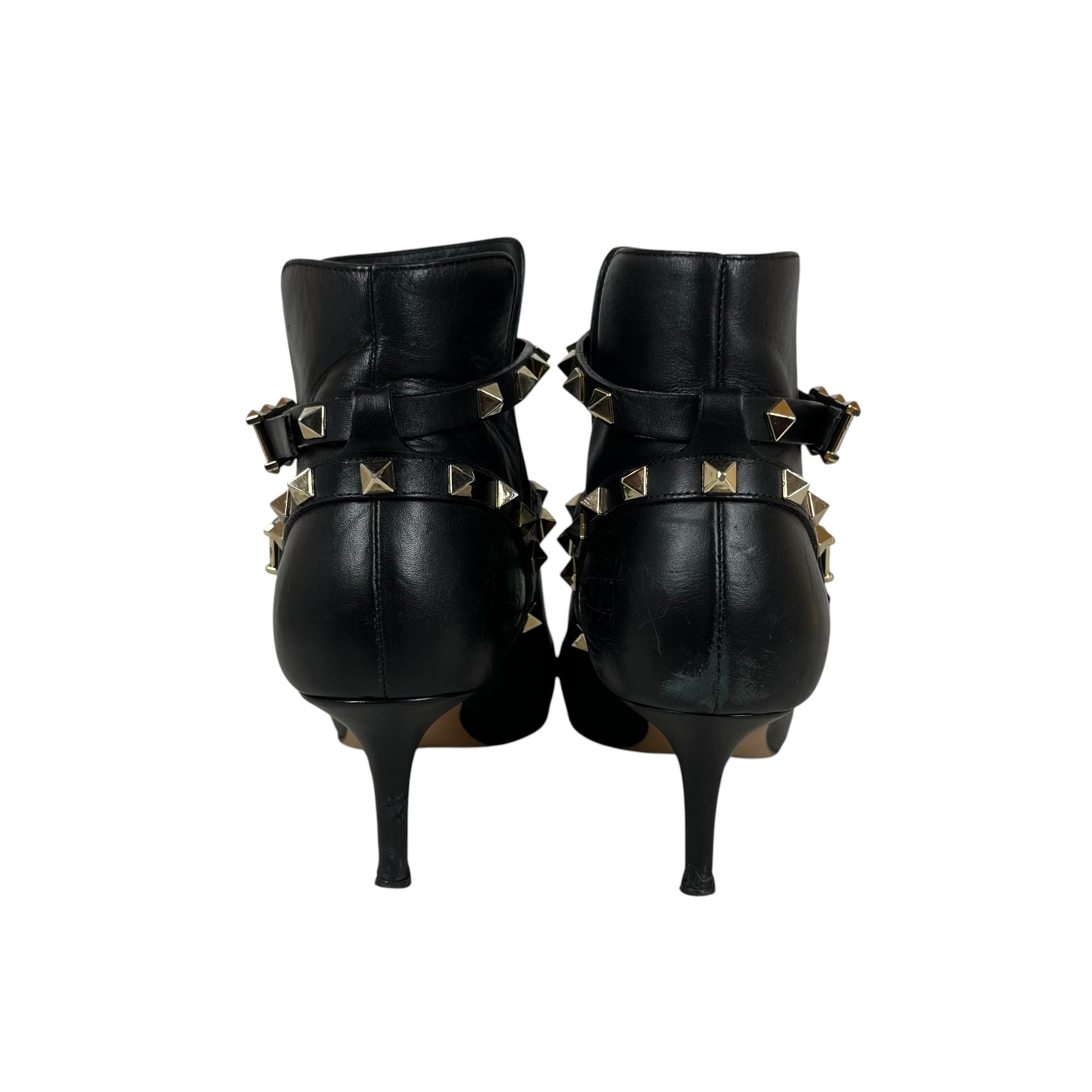 VALENTINO/Heels/EU 38/Leather/BLK/V-Tip/studded double strap view 4