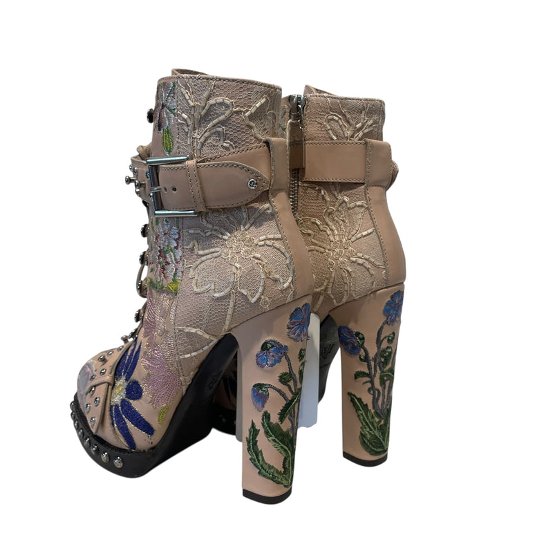 Alexander McQueen/Ankle Boots/EU 36/Leather/PNK/EMBROIDERED FLOWERSSS17 RUNWAY
