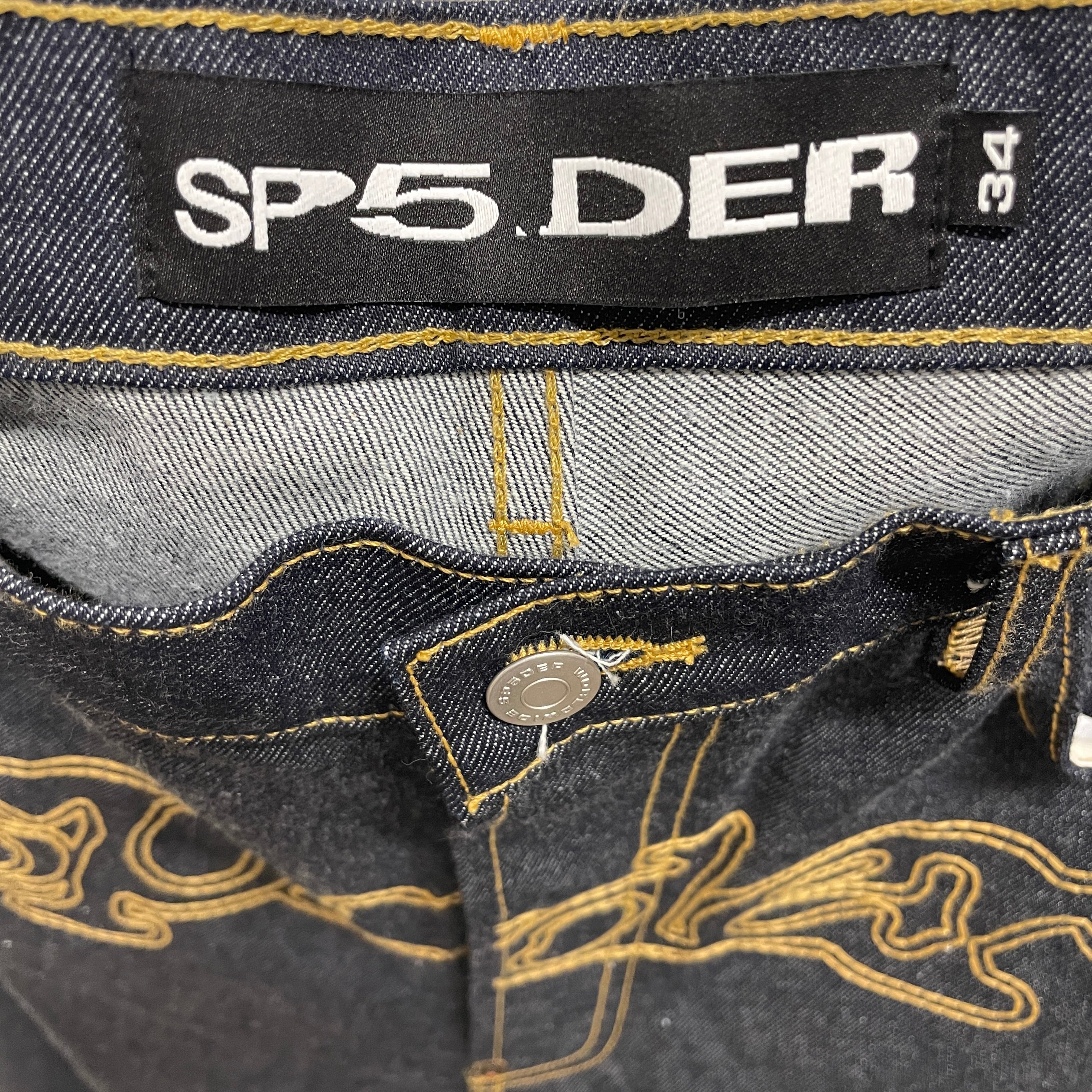 Sp5der/Straight Pants/34/Denim/NVY/BRWN STITCHING/LOGO ON CROTCH view 3
