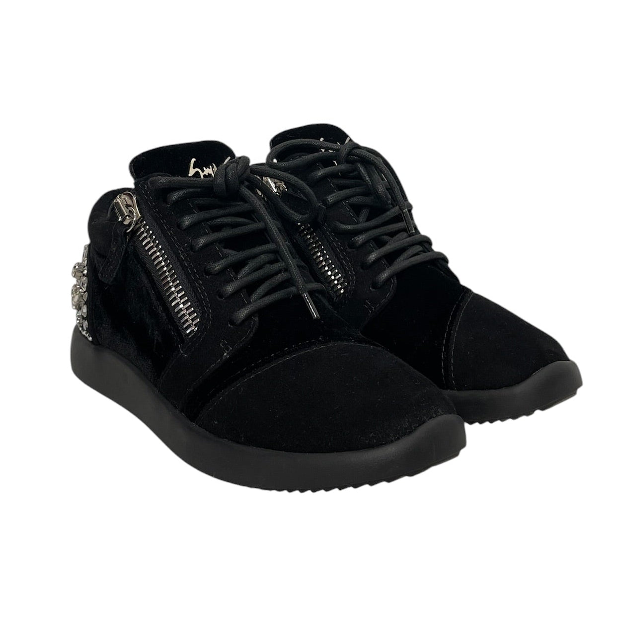 Giuseppe Zanotti/Low-Sneakers/US 6/Suede/BLK/Crystal Embellished Double Zip view 1