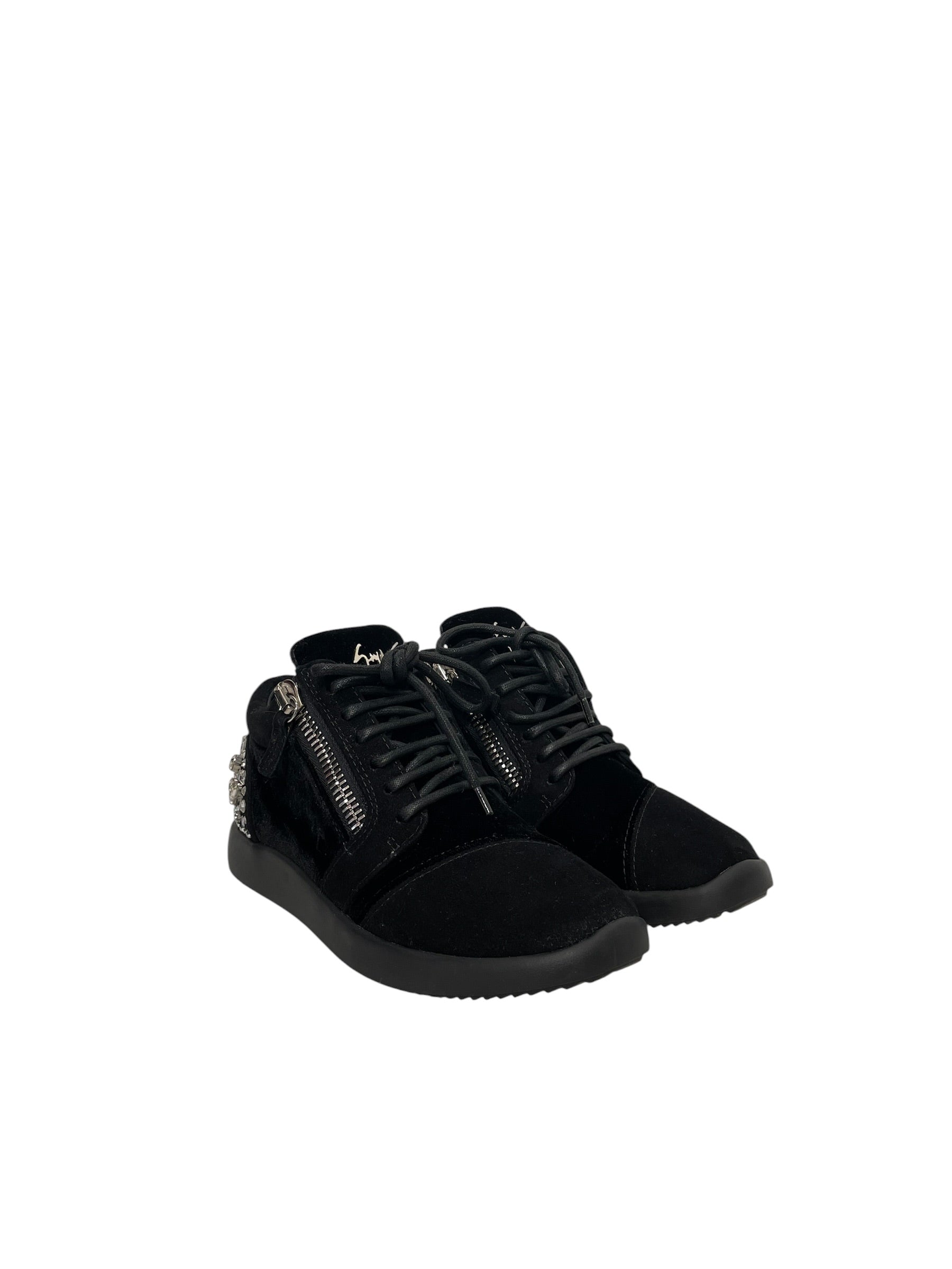 Giuseppe Zanotti/Low-Sneakers/US 6/Suede/BLK/Crystal Embellished Double Zip view 1