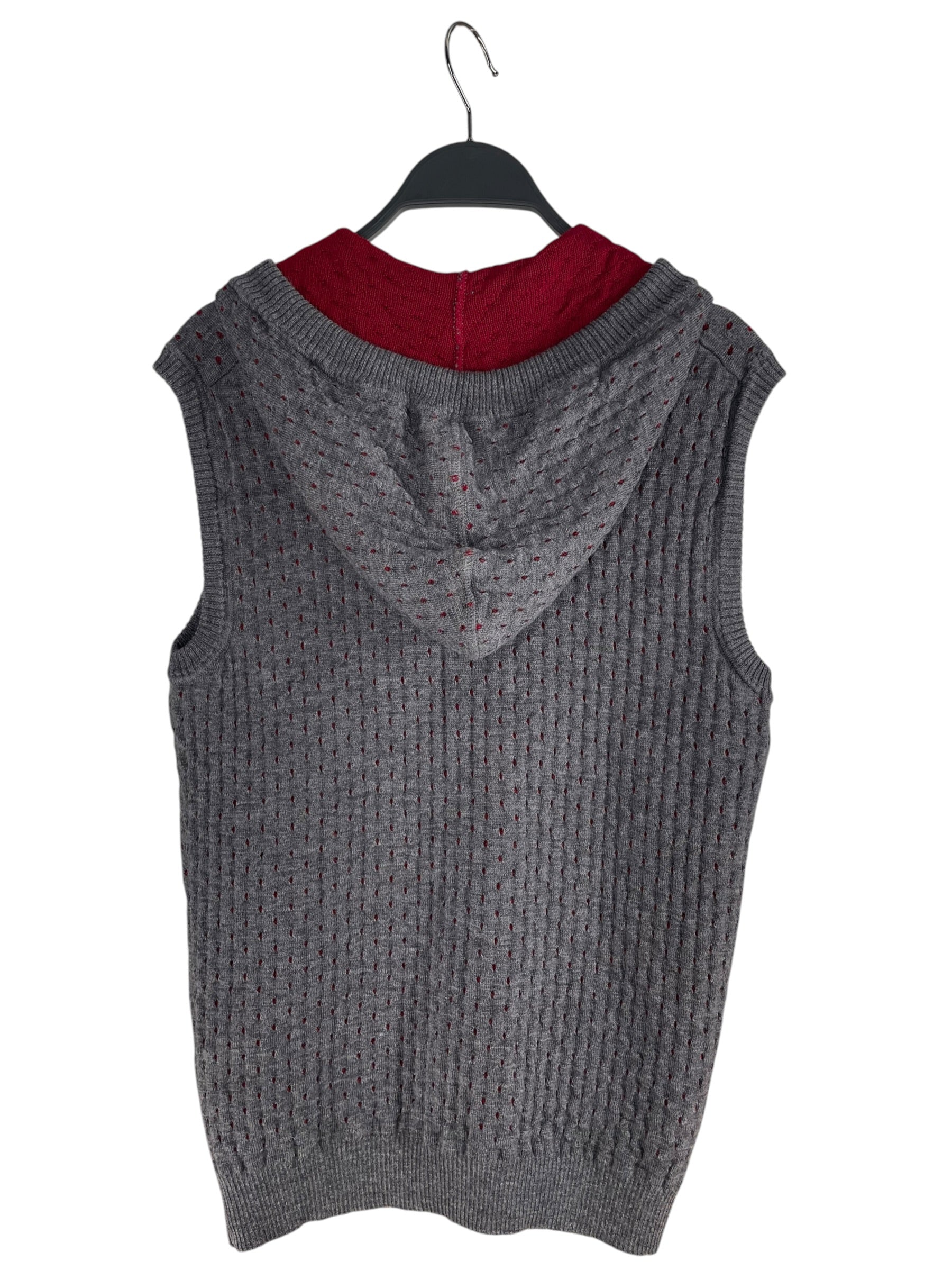 BIKKEMBERGS/Knitted Vest/OS/Wool/GRY/PERFERATED HOODED VEST view 2