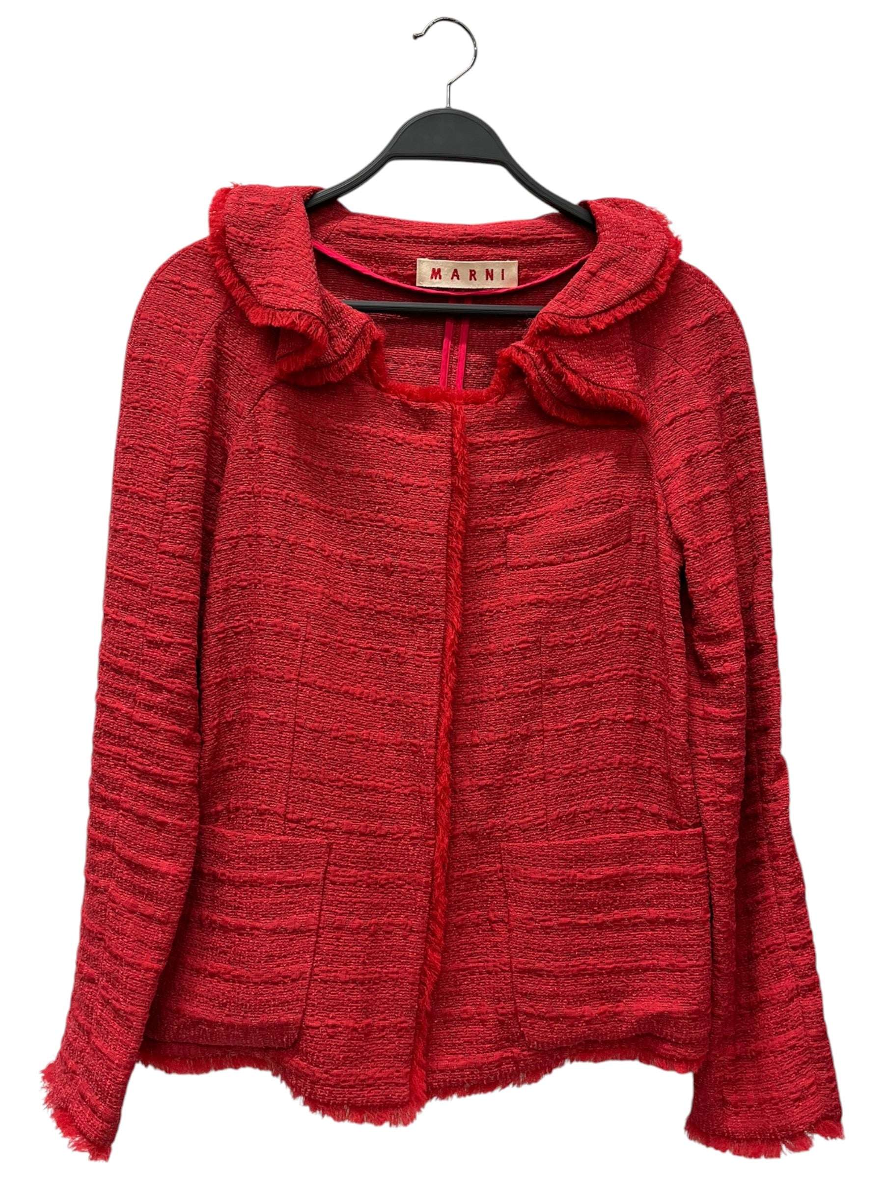 MARNI/Jacket/40/Nylon/RED/FRAYED TRIM TWEED STYLE BUTTON view 1