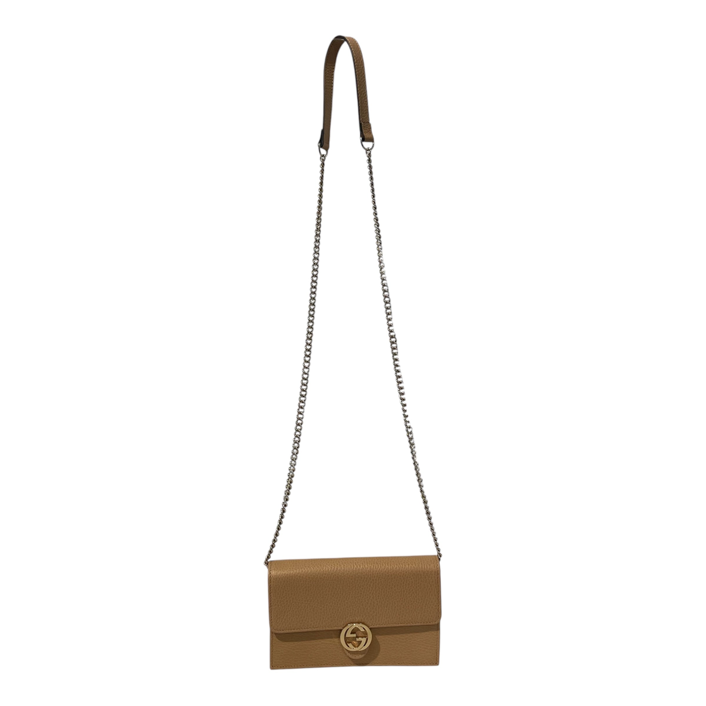 GUCCI/Cross Body Bag/Leather/BEG/Interlocking wallet on chain view 1