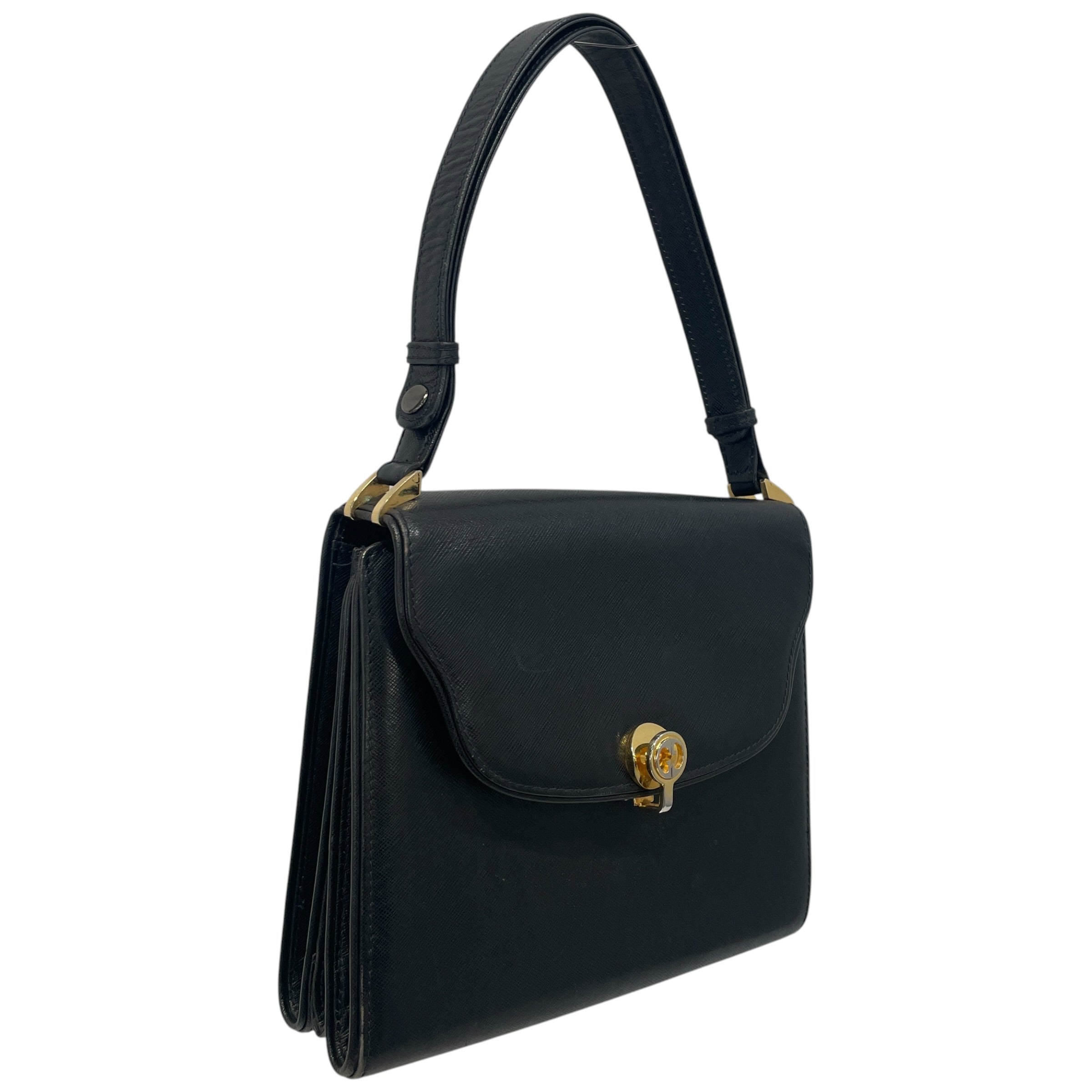 GUCCI/Hand Bag/Leather/BLK/1970s Top Handle Bag view 3