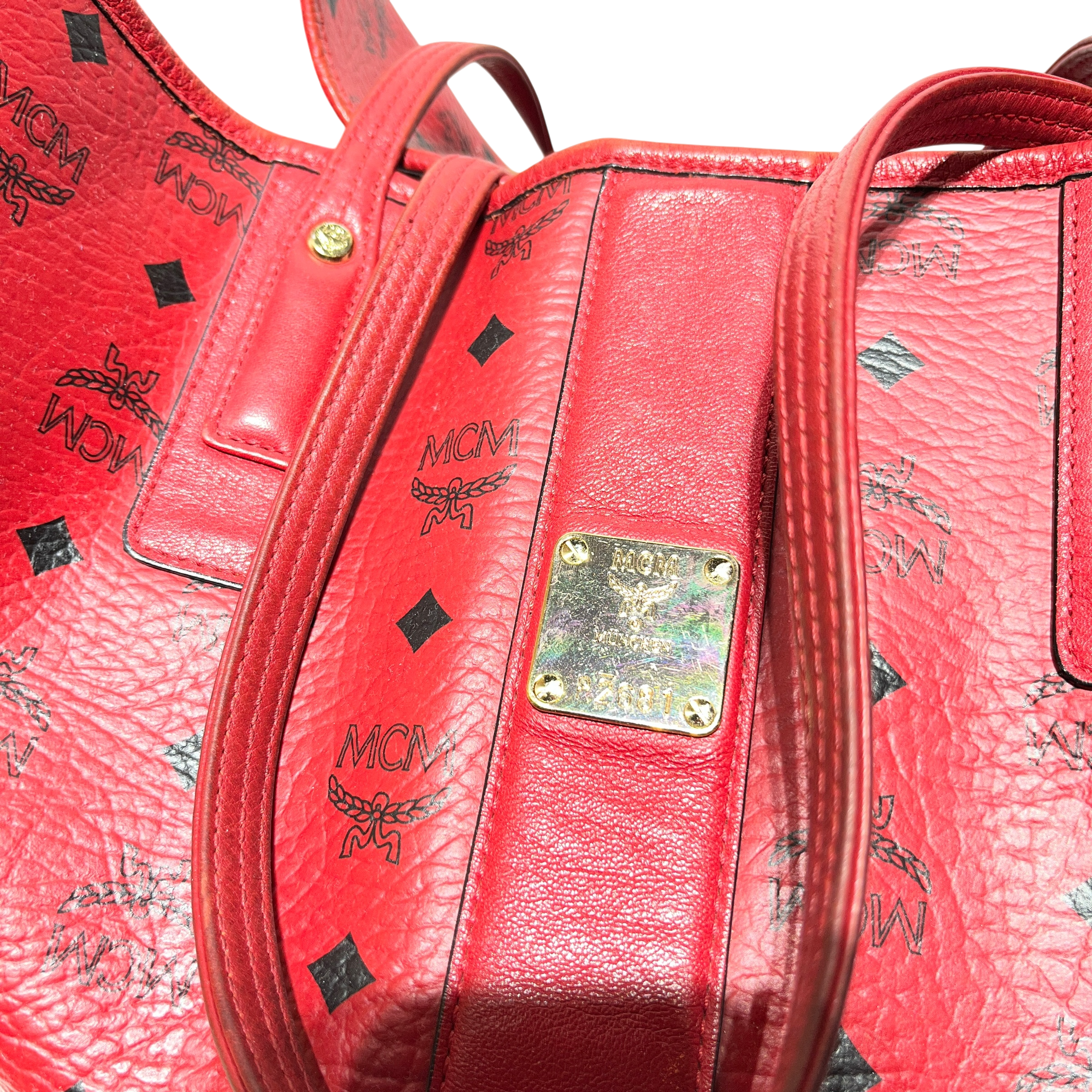 MCM/Tote Bag/Monogram/Leather/RED/Visetos reversible shopper view 3