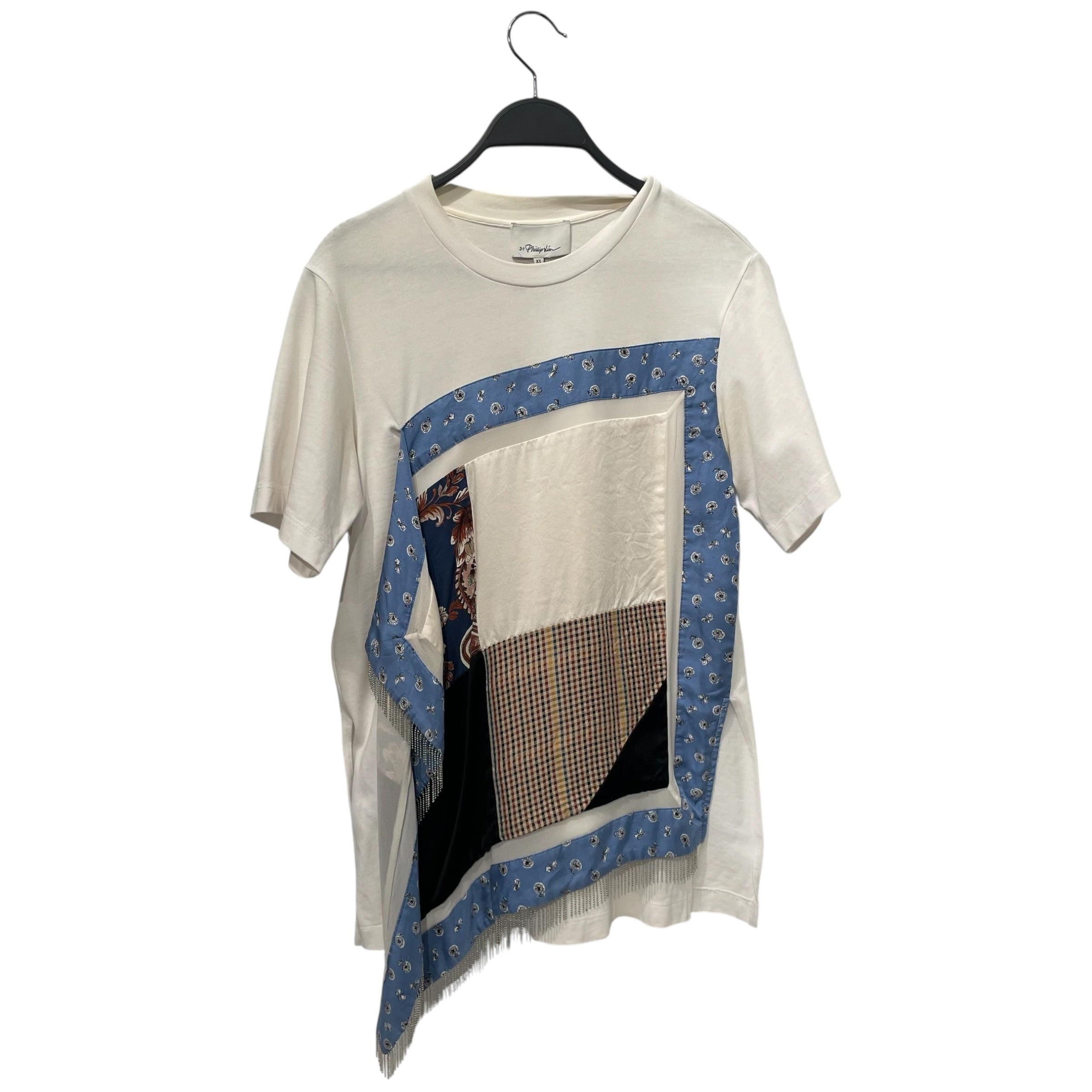 3.1 phillip lim/SS Shirt/XS/Graphic/Cotton/WHT/BLUE SILK PATCHWORK view 1