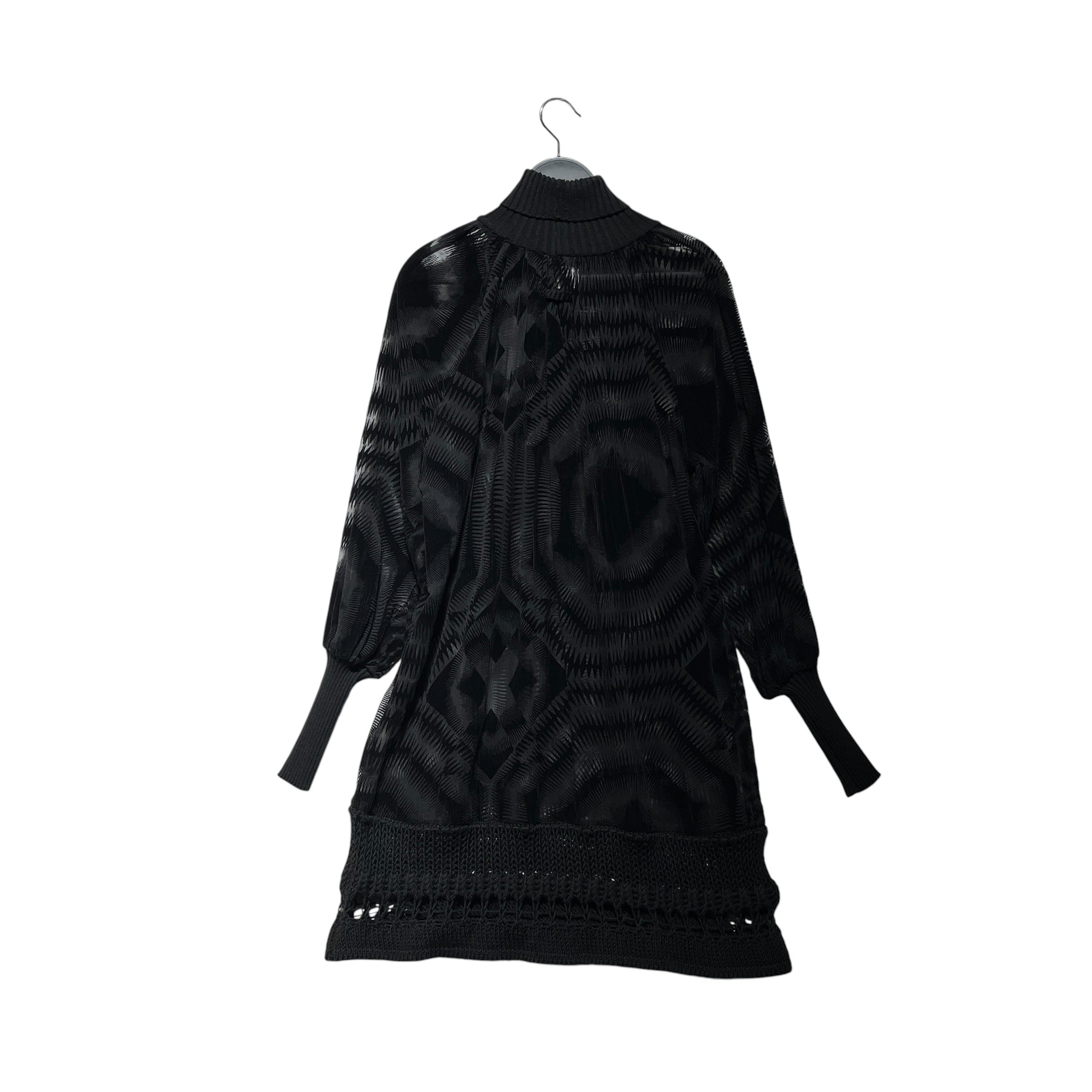 Jean Paul GAULTIER FEMME/LS Dress/XS/All Over Print/Silk/BLK/Midi Length/turtleneck / knitted trim view 2