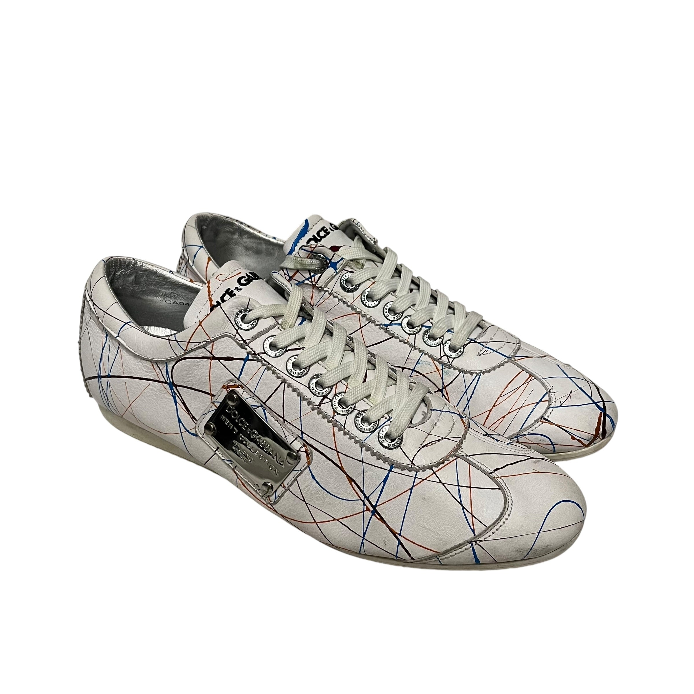 DOLCE&GABBANA/Low-Sneakers/US 9.5/Leather/WHT/paint splatter view 1