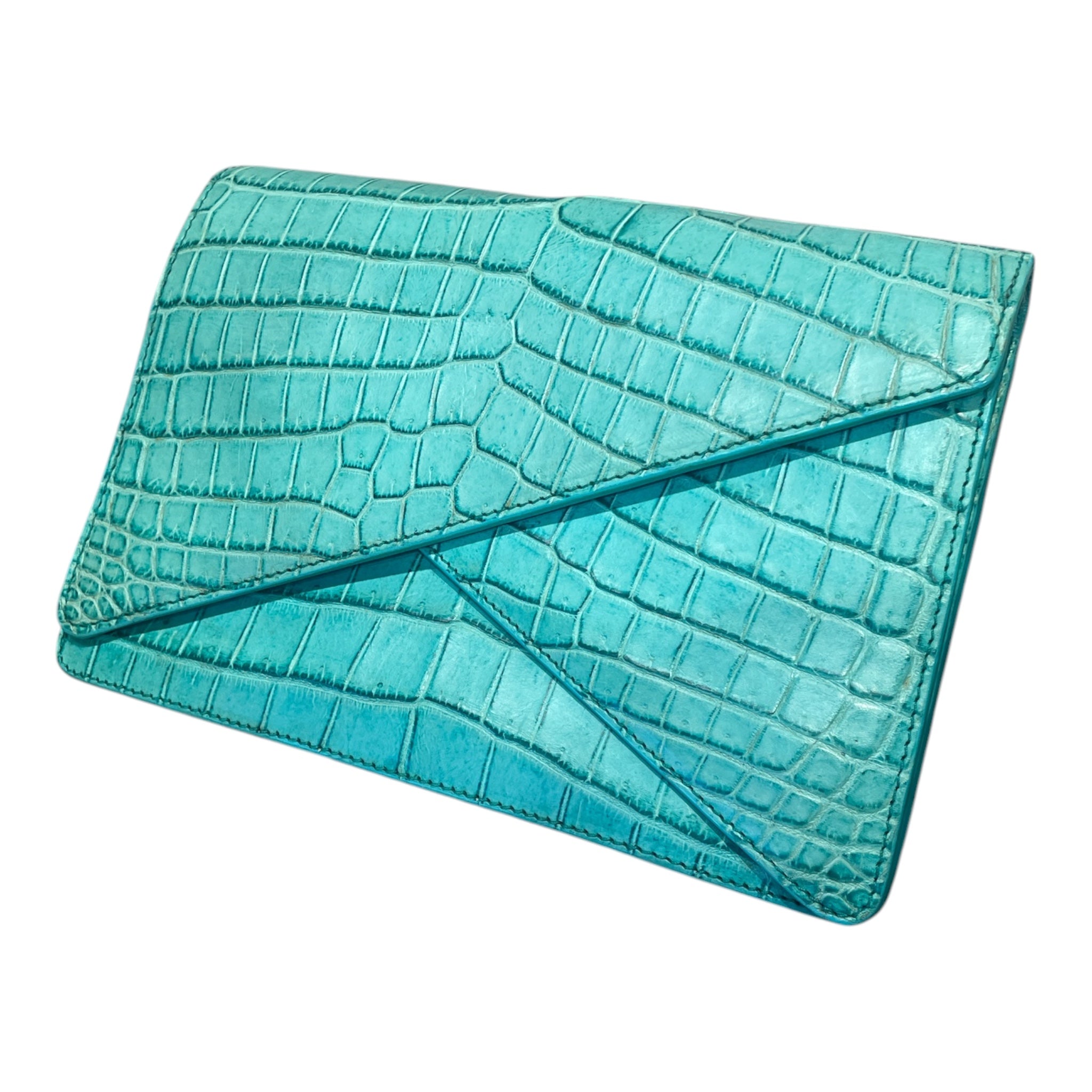 BOTTEGA VENETA/Clutch Bag/Leather/GRN/CROC/TEAL/PIANO CRISS CROSS view 1
