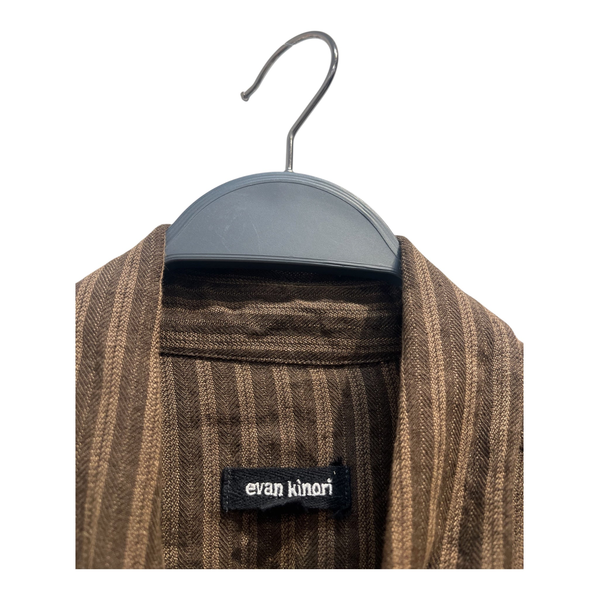 evan kinori/LS Shirt/L/Linen/BRW/Stripe/LINEN STRIPED HBT BIGSHIRT view 3