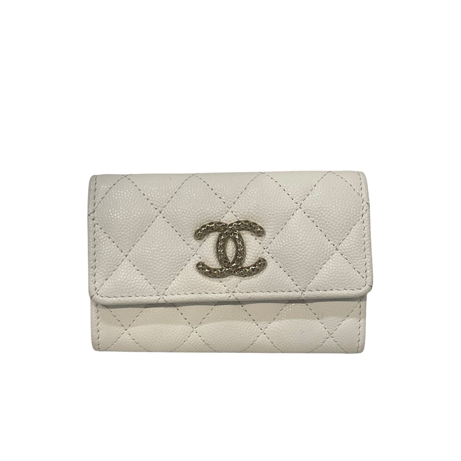CHANEL/Trifold Wallet/Leather/WHT/L's/CC CARD HOLDER QUILTED