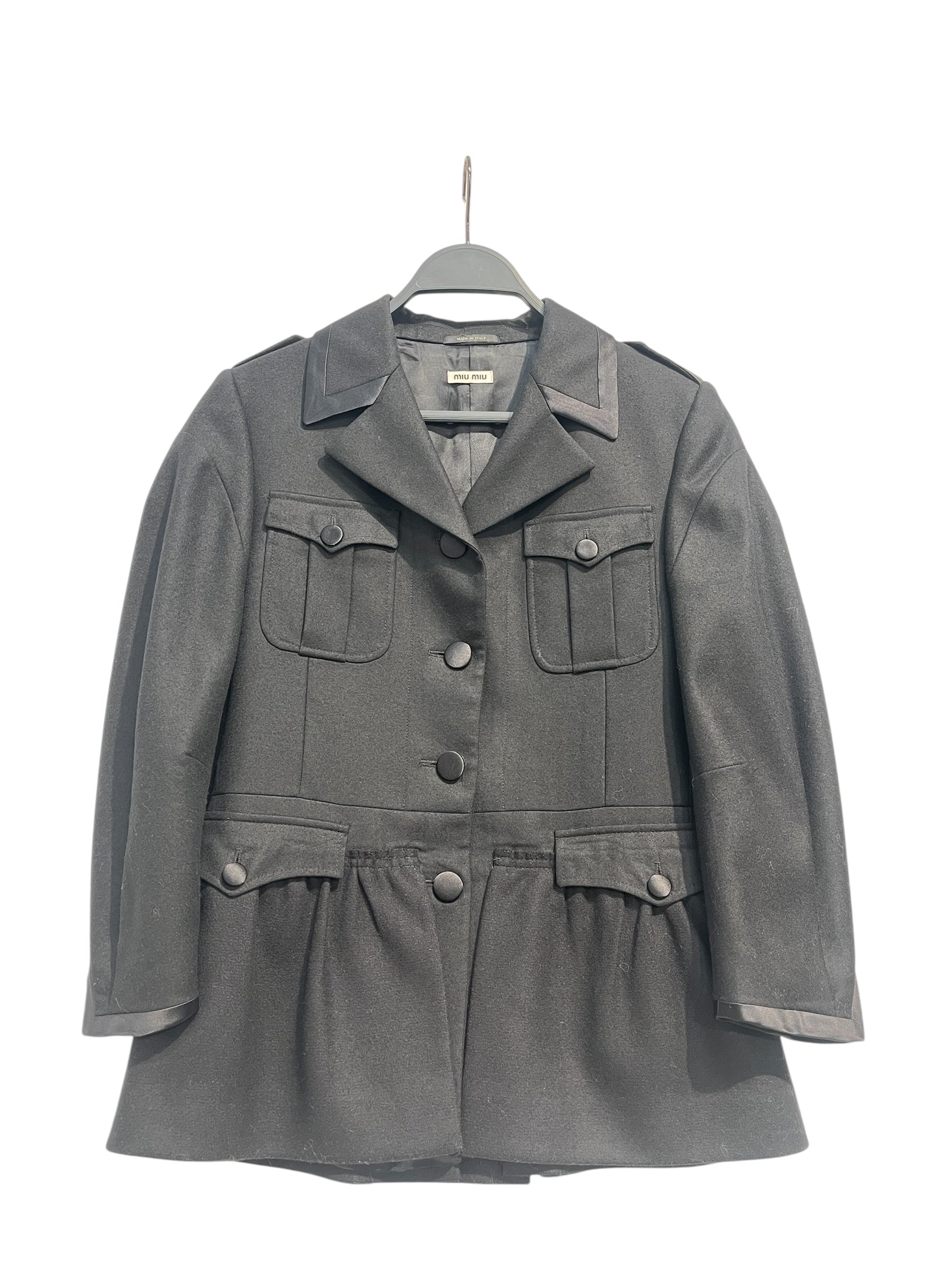 MIU MIU/Tailored Jkt/42/Wool/BLK/Single Breasted/MILITARY JKT-DROP WAIST PEPLUM view 1