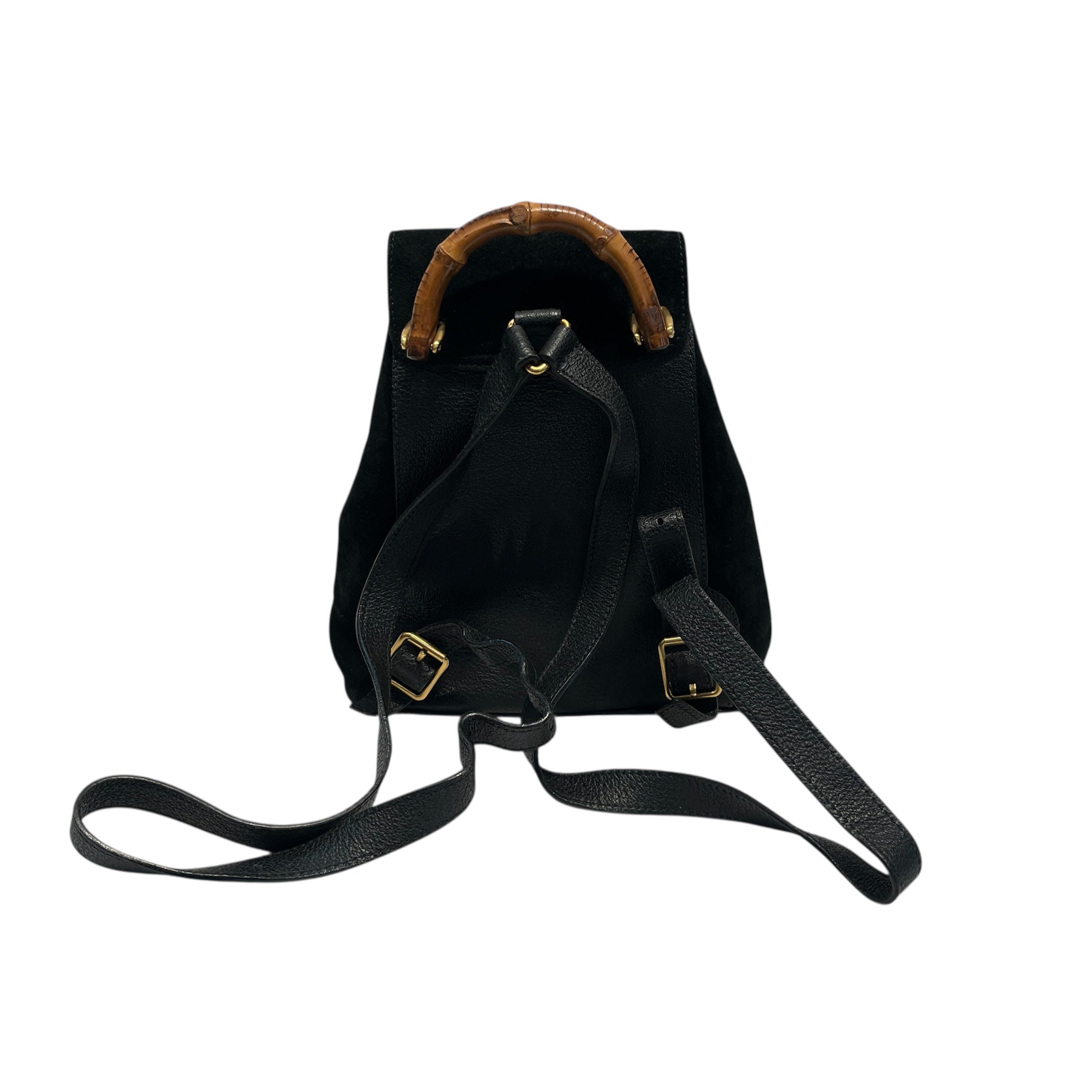 black suede backpack mini GUCCI/Backpack/S/Suede/BLK/suede mini backpack w/bamboo – 2nd STREET USA