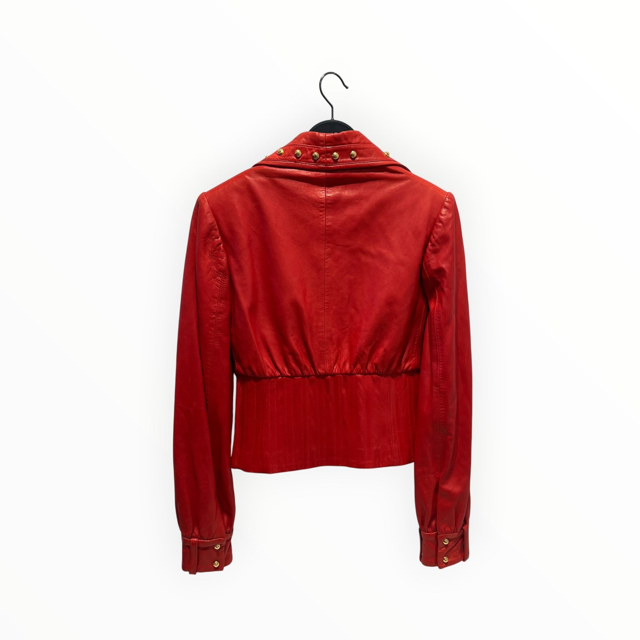 ST.JOHN COUTURE/Leather Jkt/S/Leather/RED/gold stud cinched jkt view 2