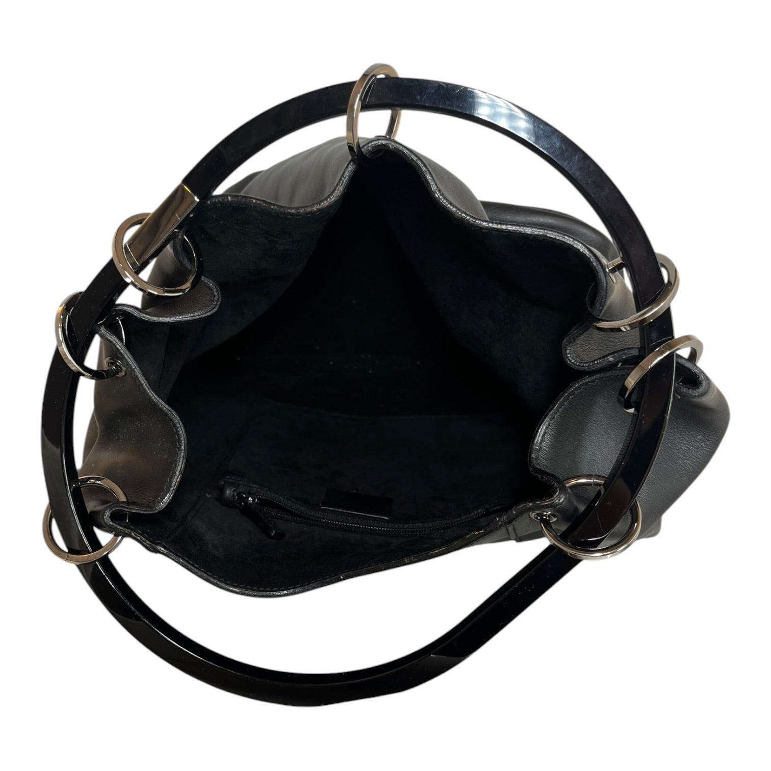 GUCCI/Hand Bag/Leather/BLK/1999 Ring Handle Bag view 5