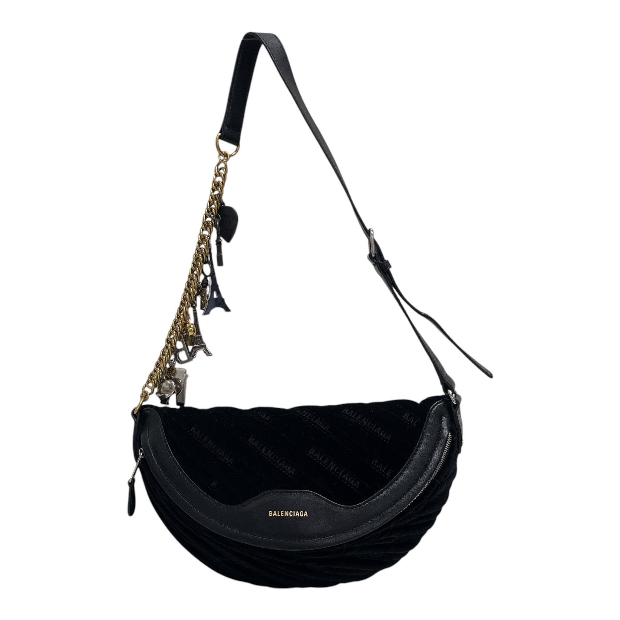 BALENCIAGA/Cross Body Bag/Monogram/BLK/Velvet/leather 551550 1000 X view 1