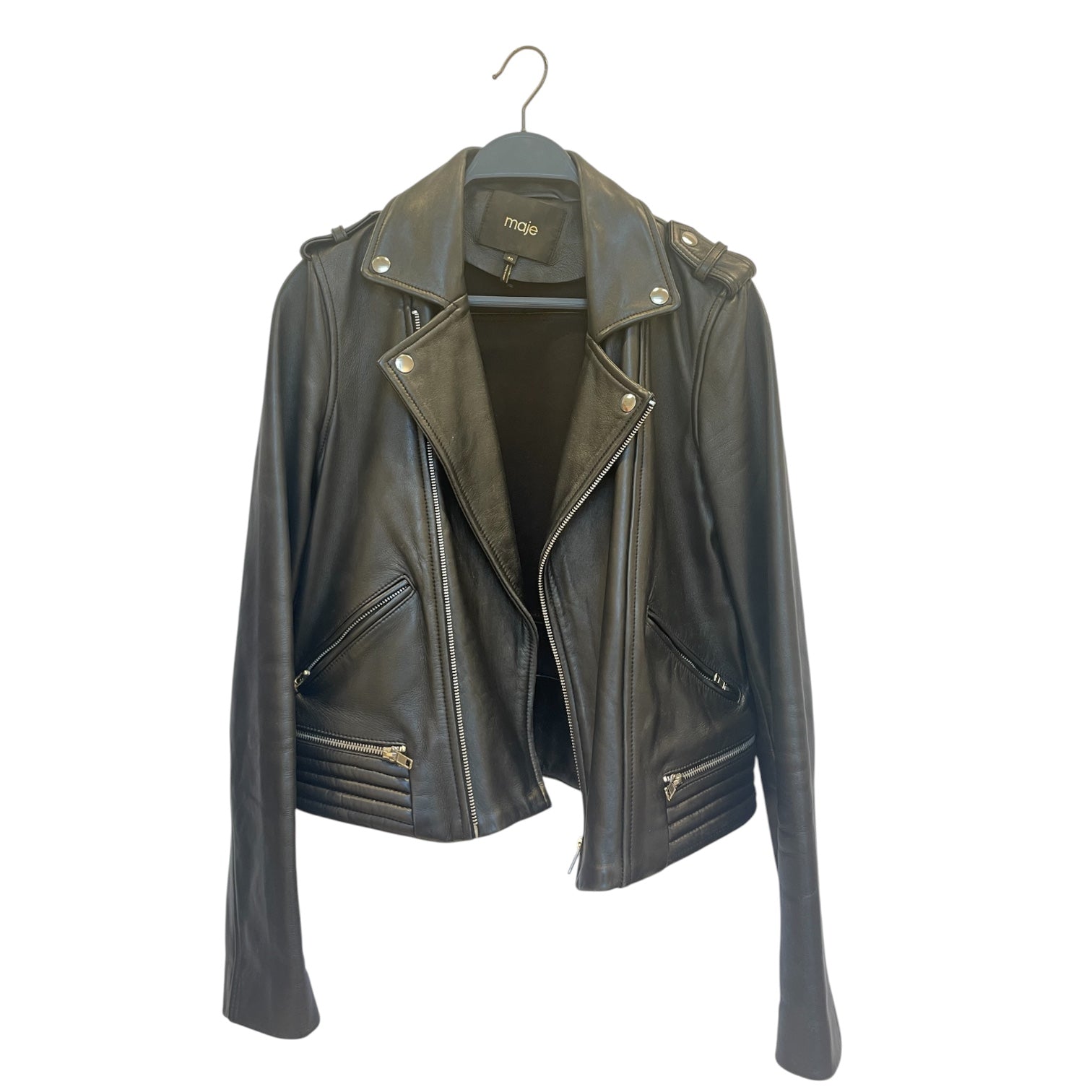maje/Leather Jkt/40/Leather/BLK/zipper around waist view 1