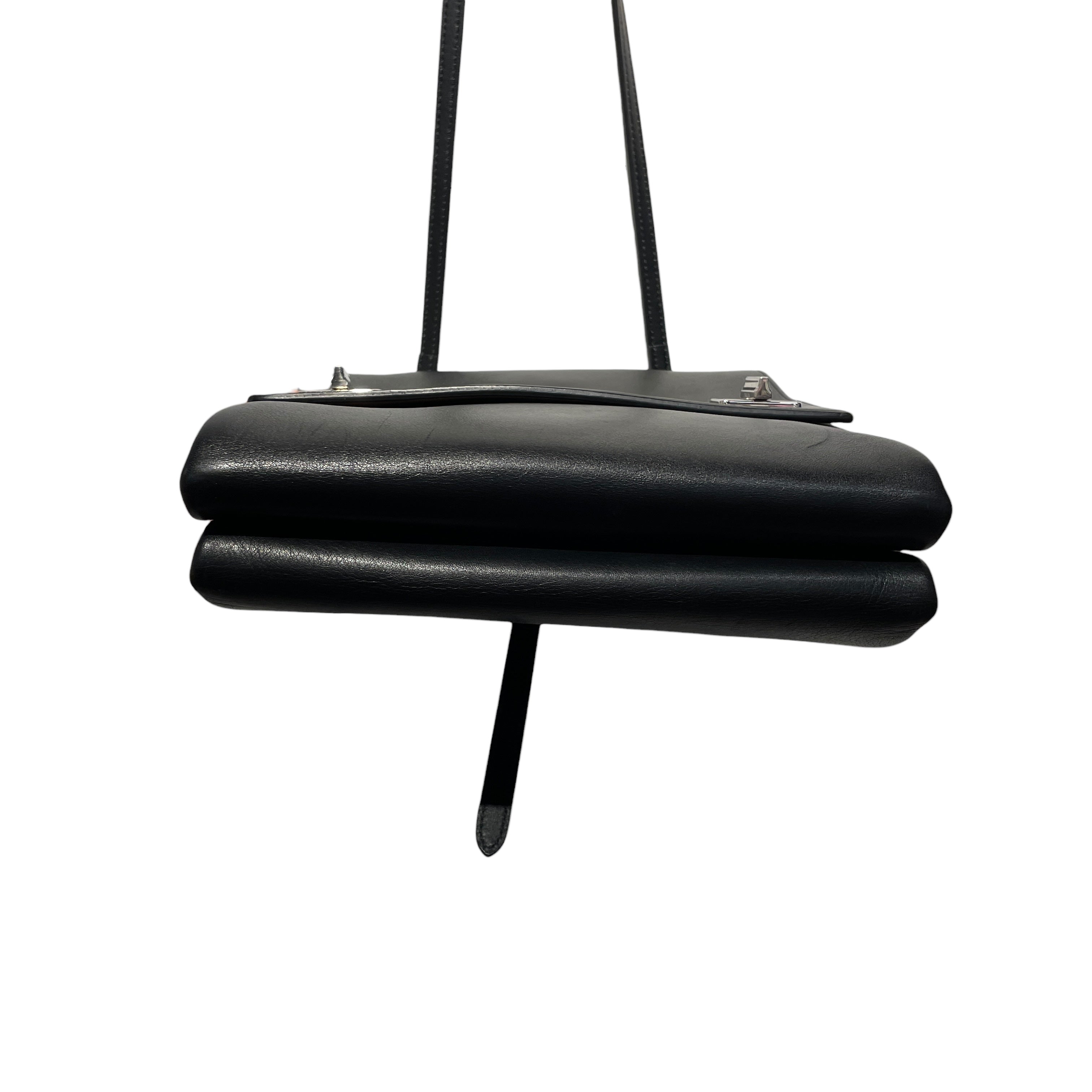 PRADA/Bag/Leather/BLK/double flap turn shoulder bag view 3