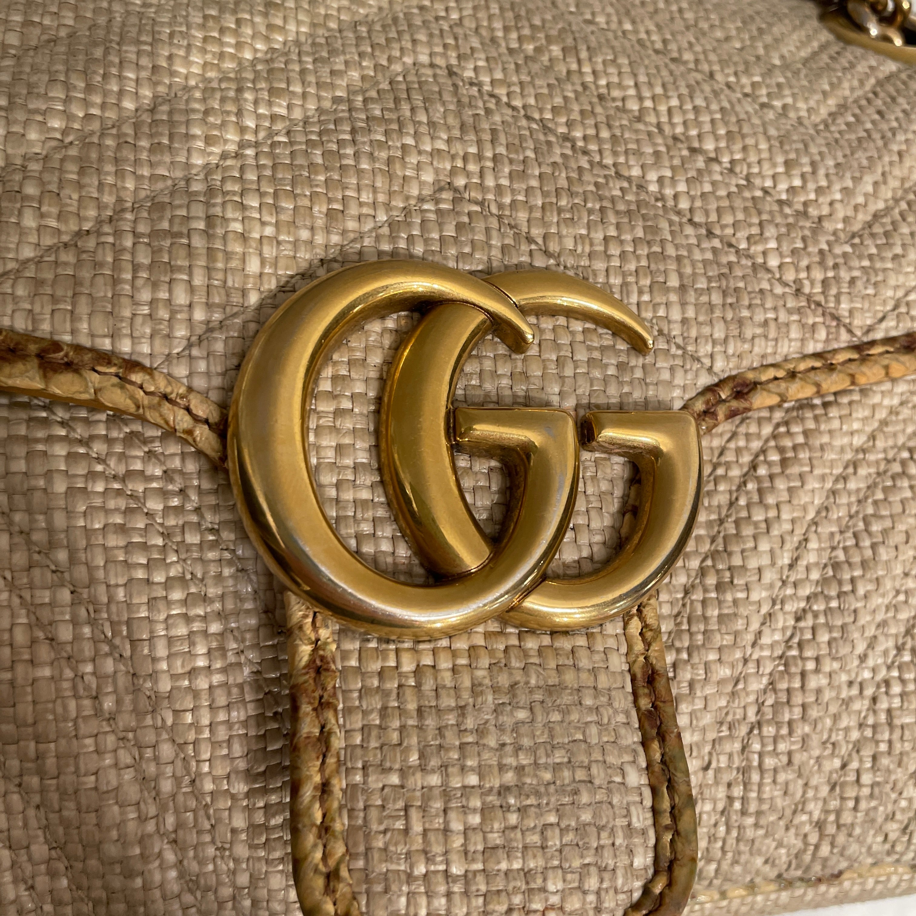 GUCCI/Cross Body Bag/Cotton/BEG/MARMONT RAFFIA view 3