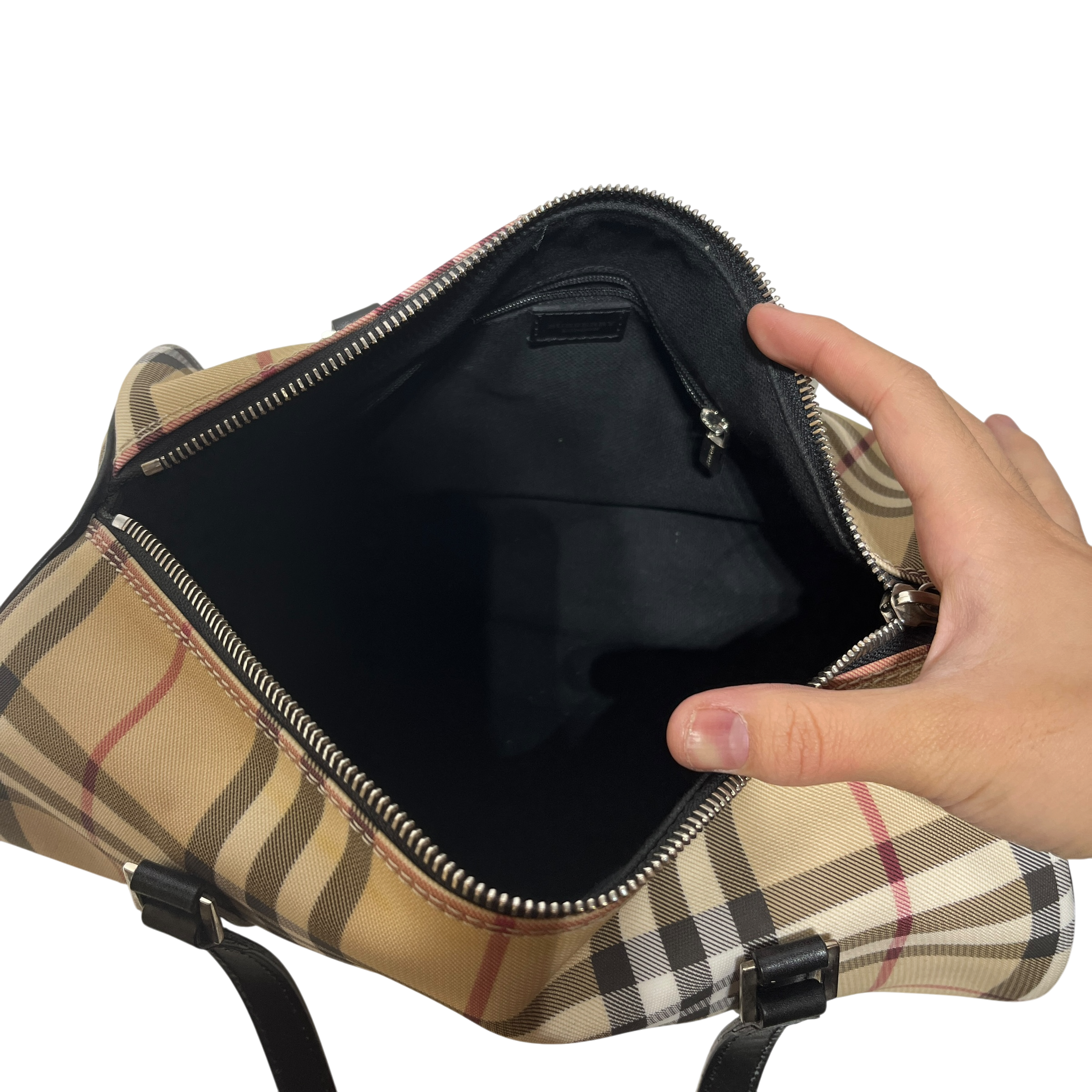 BURBERRY/Hand Bag/Plaid/Nylon/BEG/Haymarket Barrel view 3