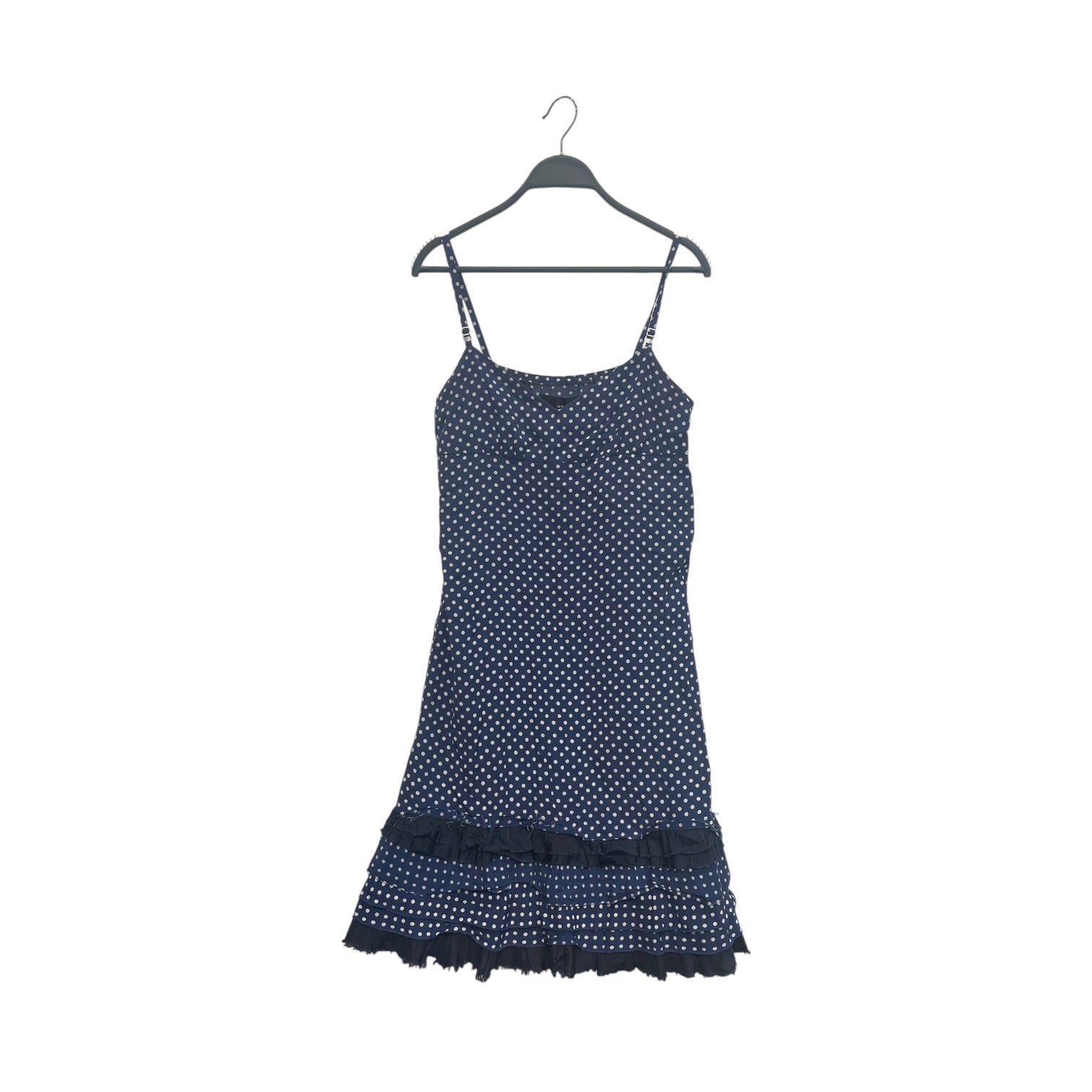 tricot COMME des GARCONS/Camisole Dress/M/Polka dot/Cotton/NVY/Midi Length/RAW EDGE RUFFLES view 1